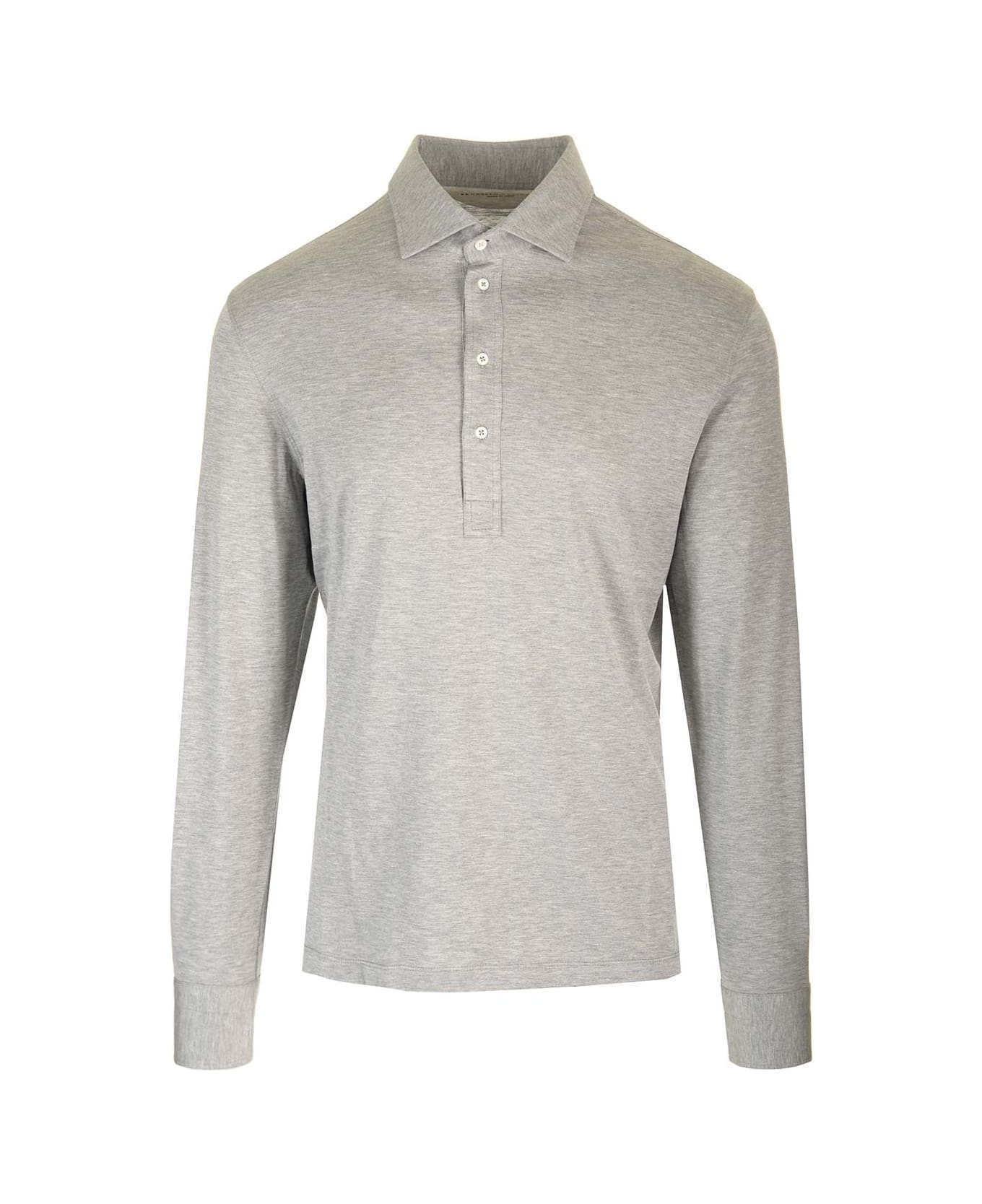 Brunello Cucinelli Silk And Cotton Polo Shirt - Grey