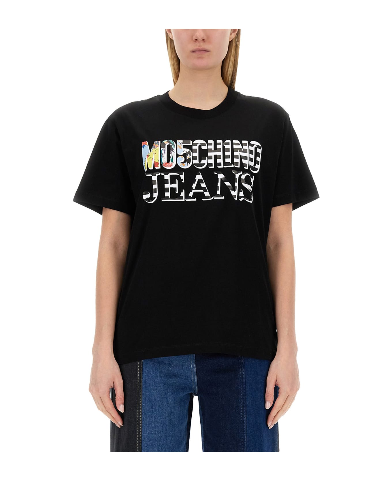 M05CH1N0 Jeans T-shirt With Logo - BLACK