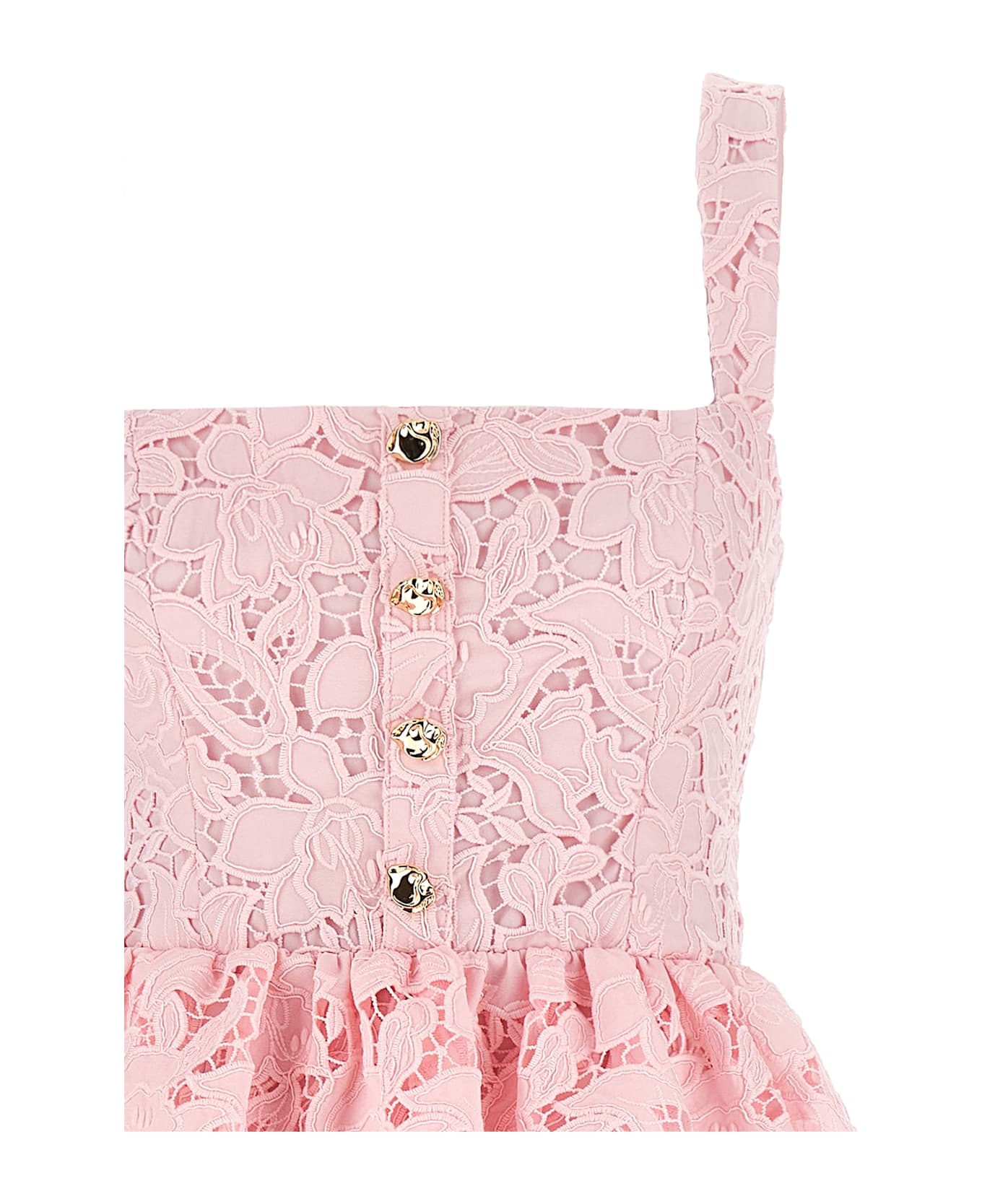 self-portrait 
pink Lace Peplum Midi
 Dress - Pink