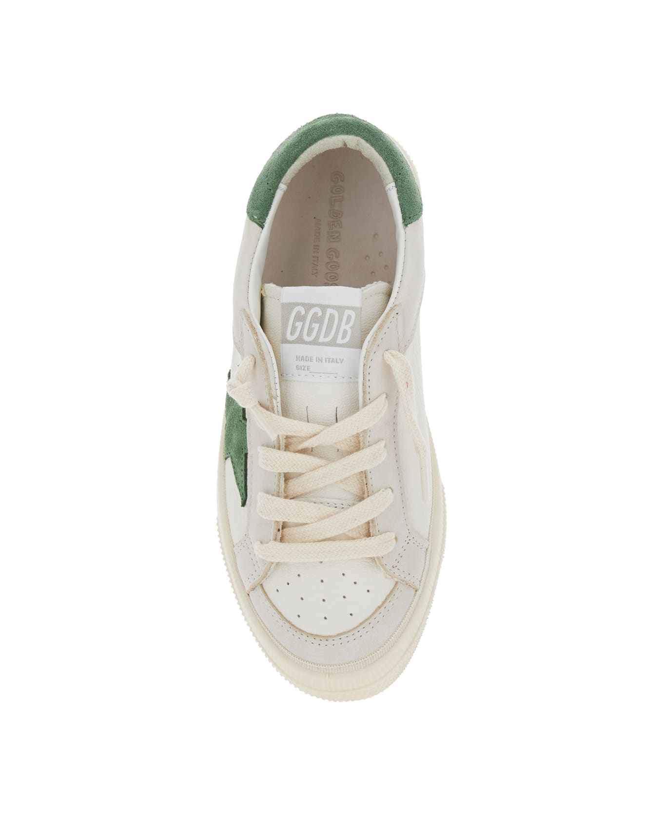 Golden Goose 
may
 White Low Top Sneakers With Star Patch On The Side And Contrasting Heel With Logo Lettering In Leather Boy - White