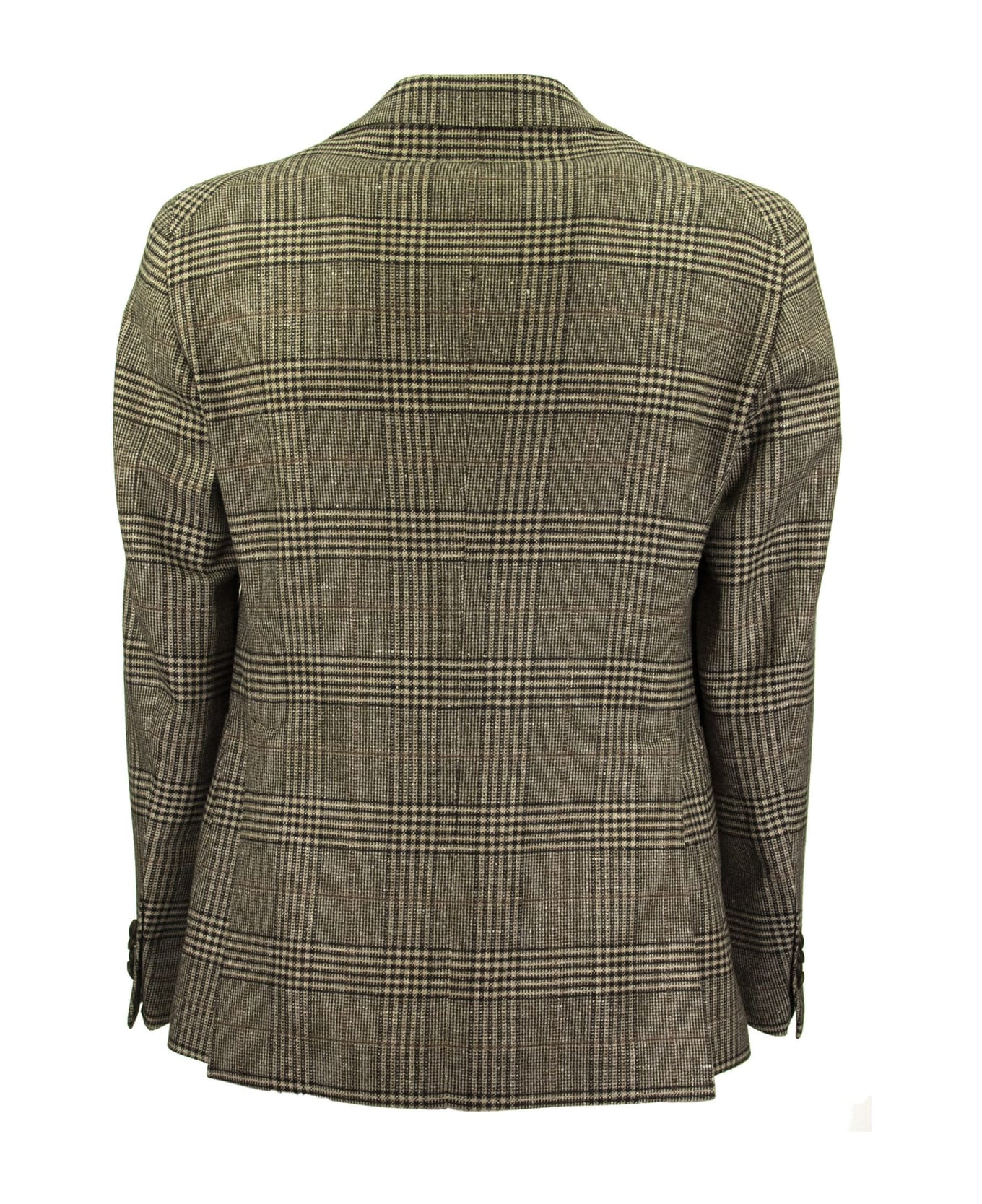 Tagliatore Prince Of Wales Jacket In Wool, Silk And Cashmere - Brown/beige スーツ