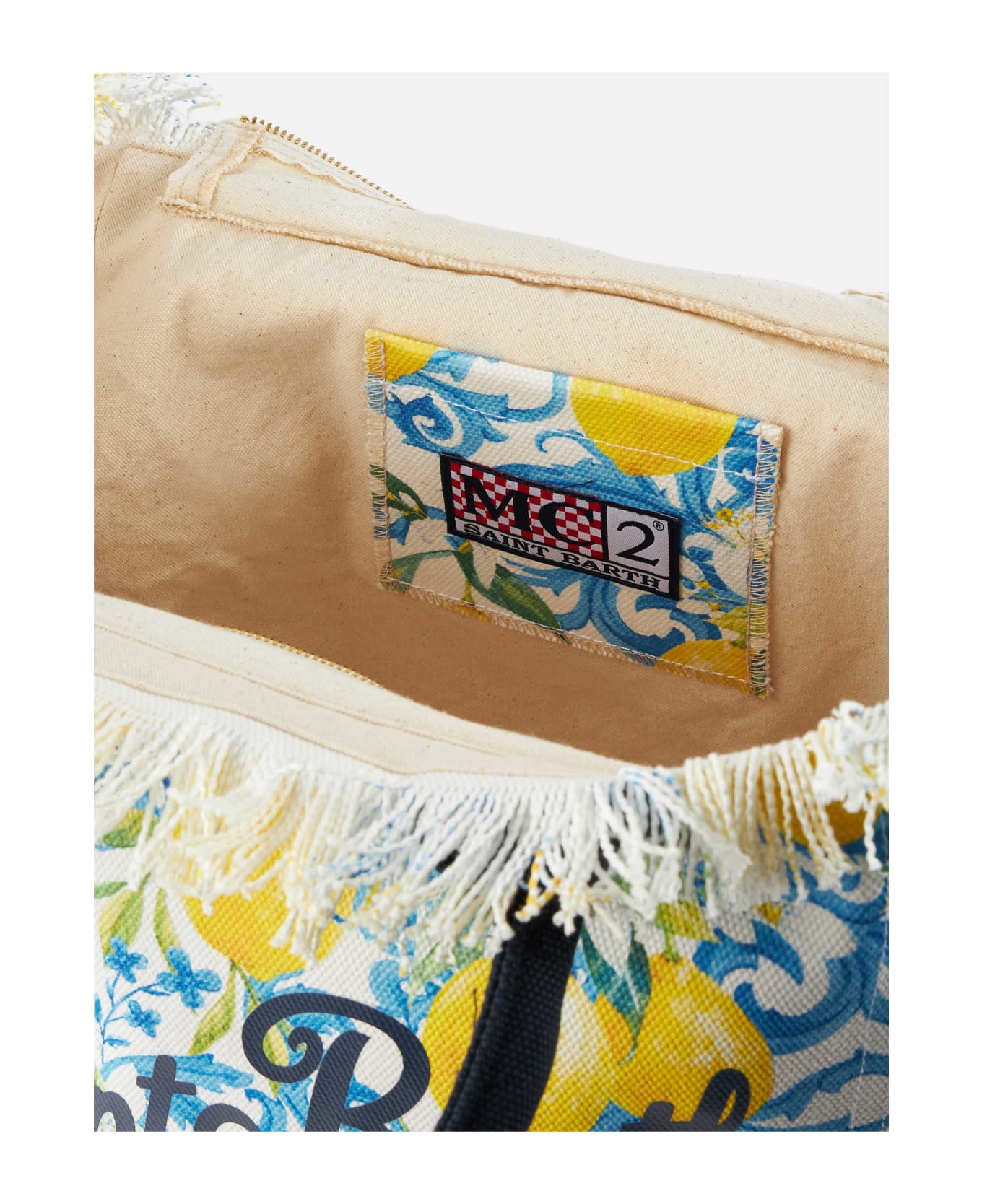 MC2 Saint Barth Lemon Maiolica Cotton Canvas Vanity Tote Bag MC2 Saint Barth Lemon Maiolica Cotton Canvas Vanity Tote Bag