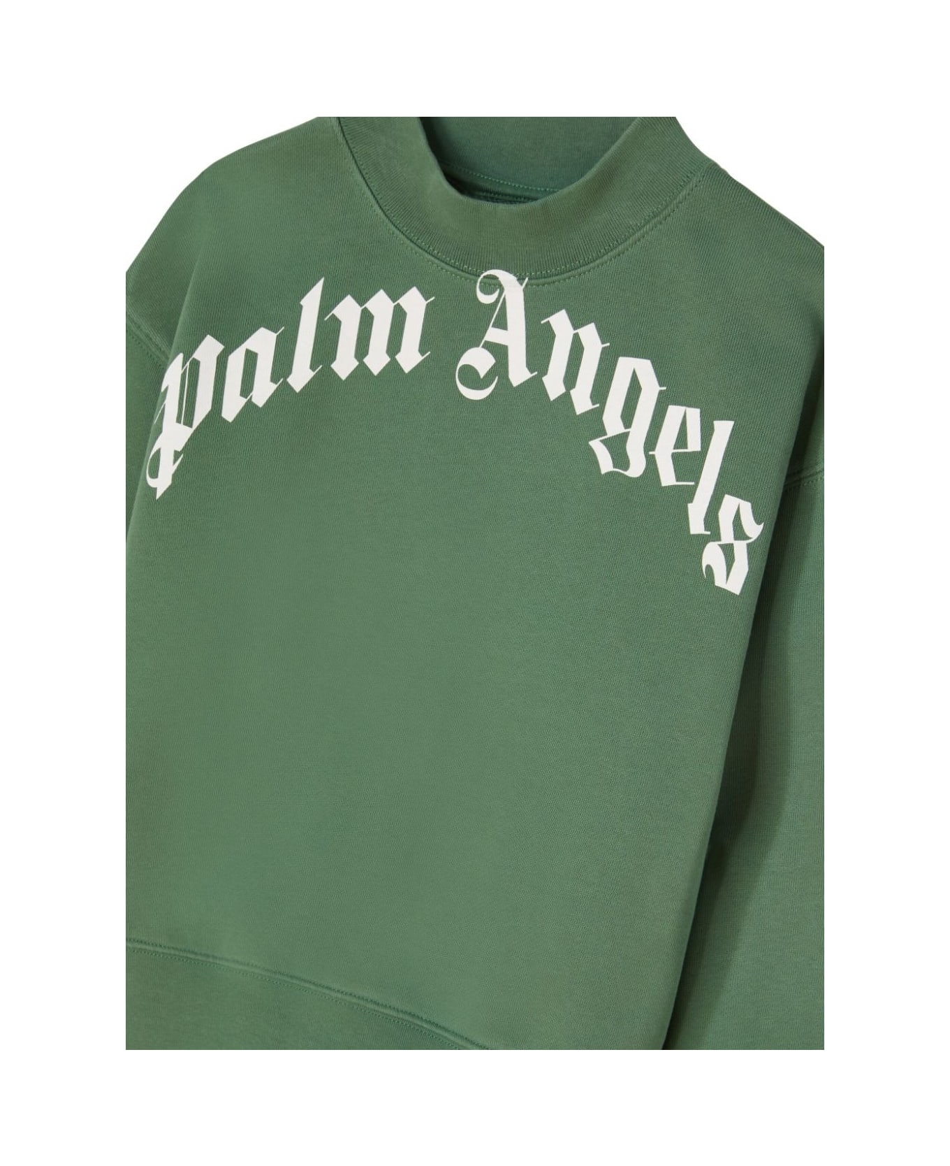 Palm Angels Green Crew Neck Sweatshirt With Curved Logo - Green