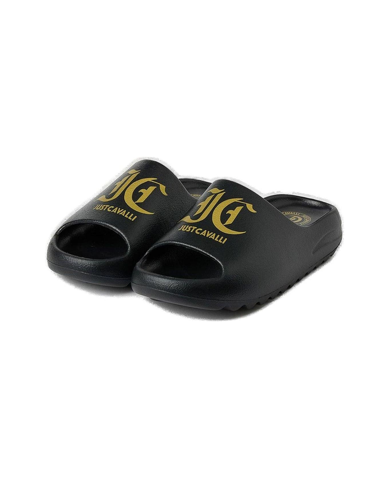 Just Cavalli Logo Printed Slip-on Slides - Black