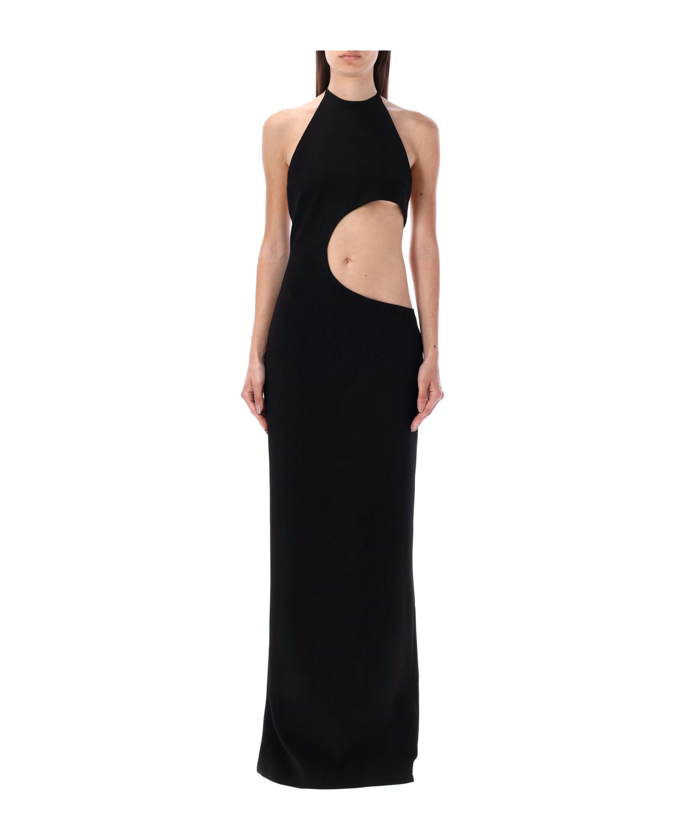 Monot Drawstring Halterneck Cut-out Dress - BLACK