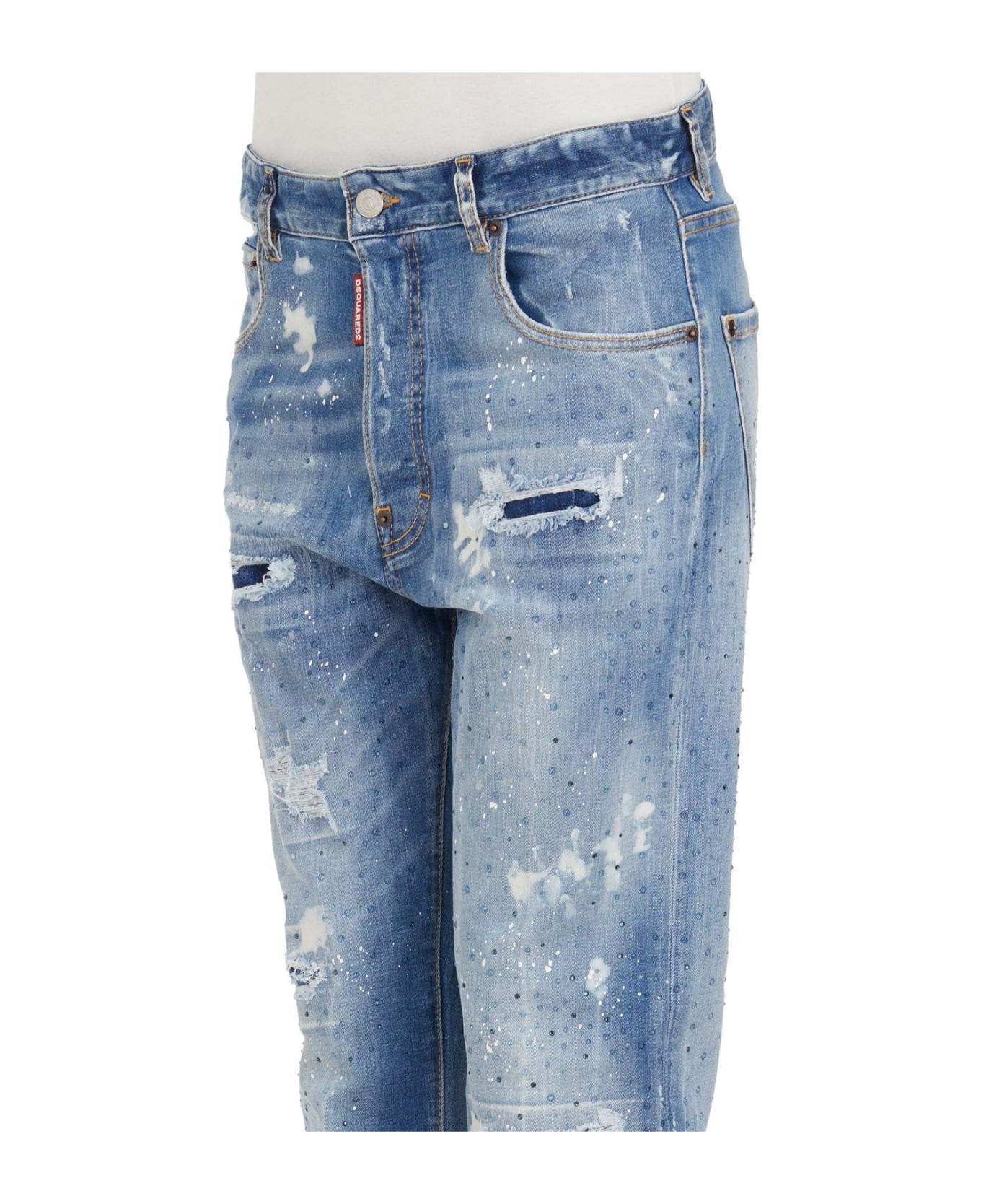 Dsquared2 Embellished Distressed High-waist Jeans - Navy blue デニム