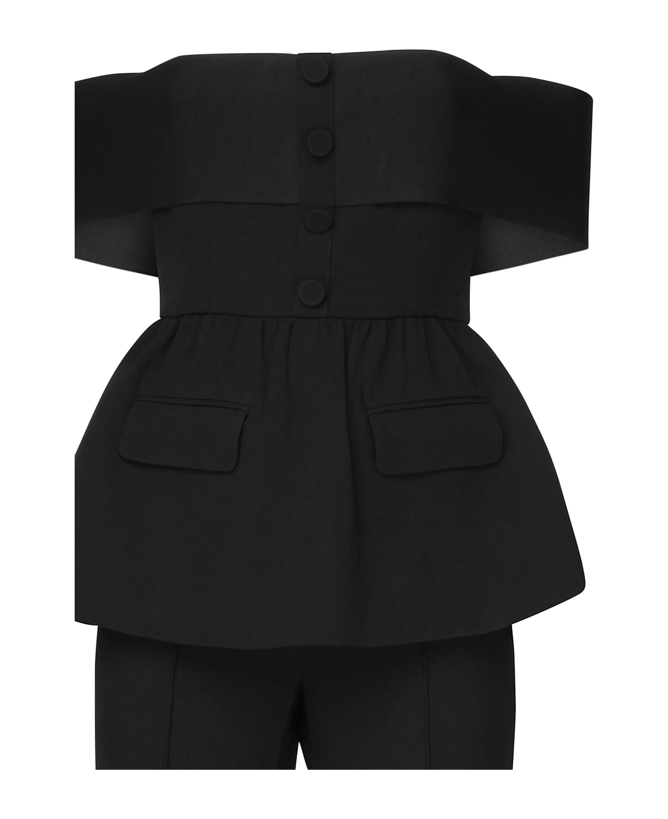 self-portrait One-piece Jumpsuit With Bare Shoulders - Black