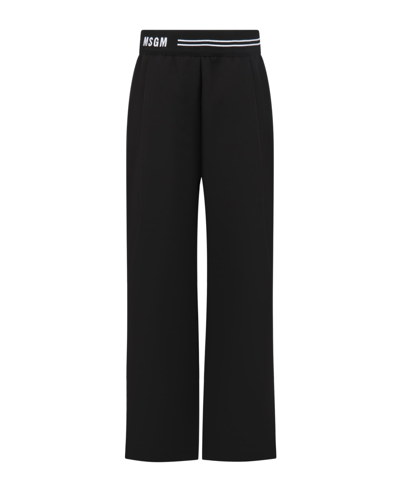 MSGM Black Trousers For Girl With White Logo - Nero ボトムス