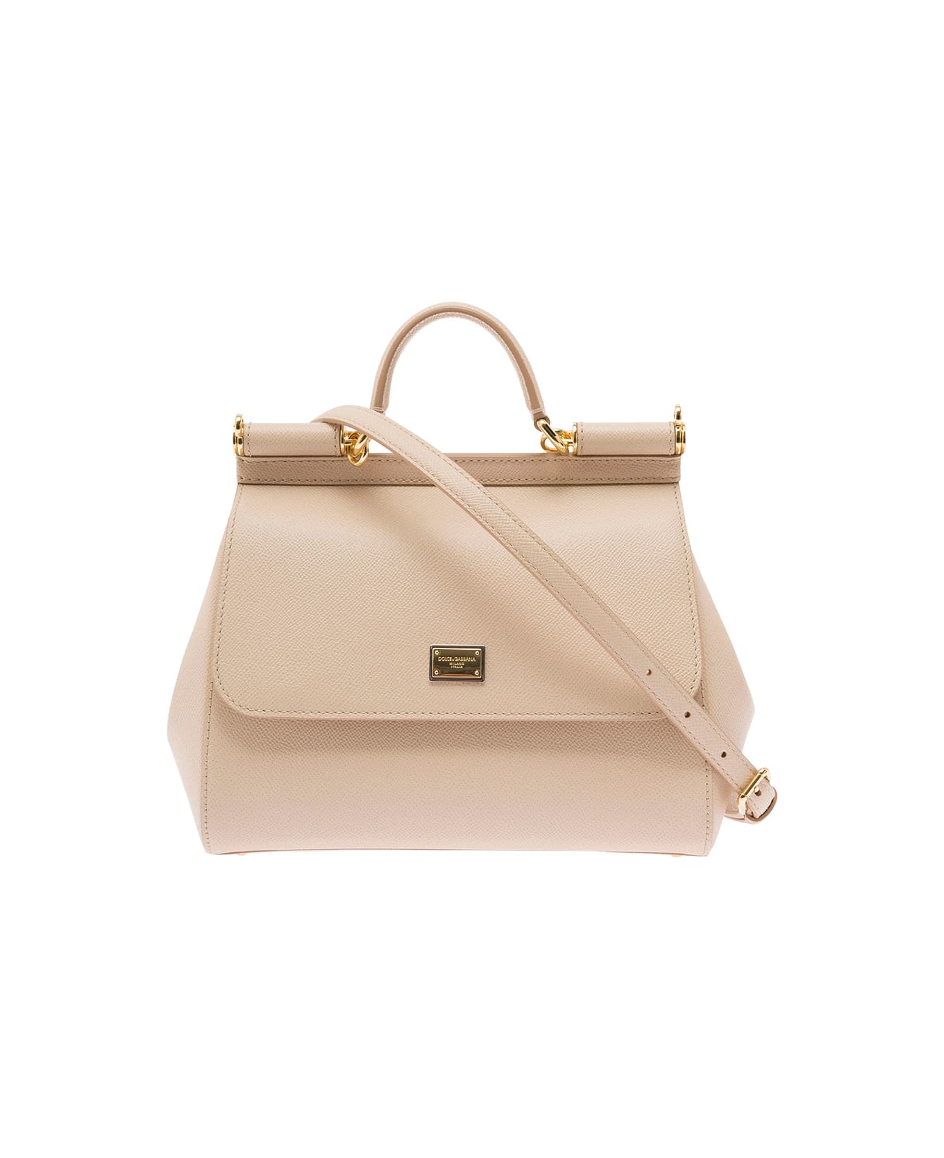 Dolce & Gabbana 'sicily Medium' Beige Handbag In Grained Leather Woman - Beige