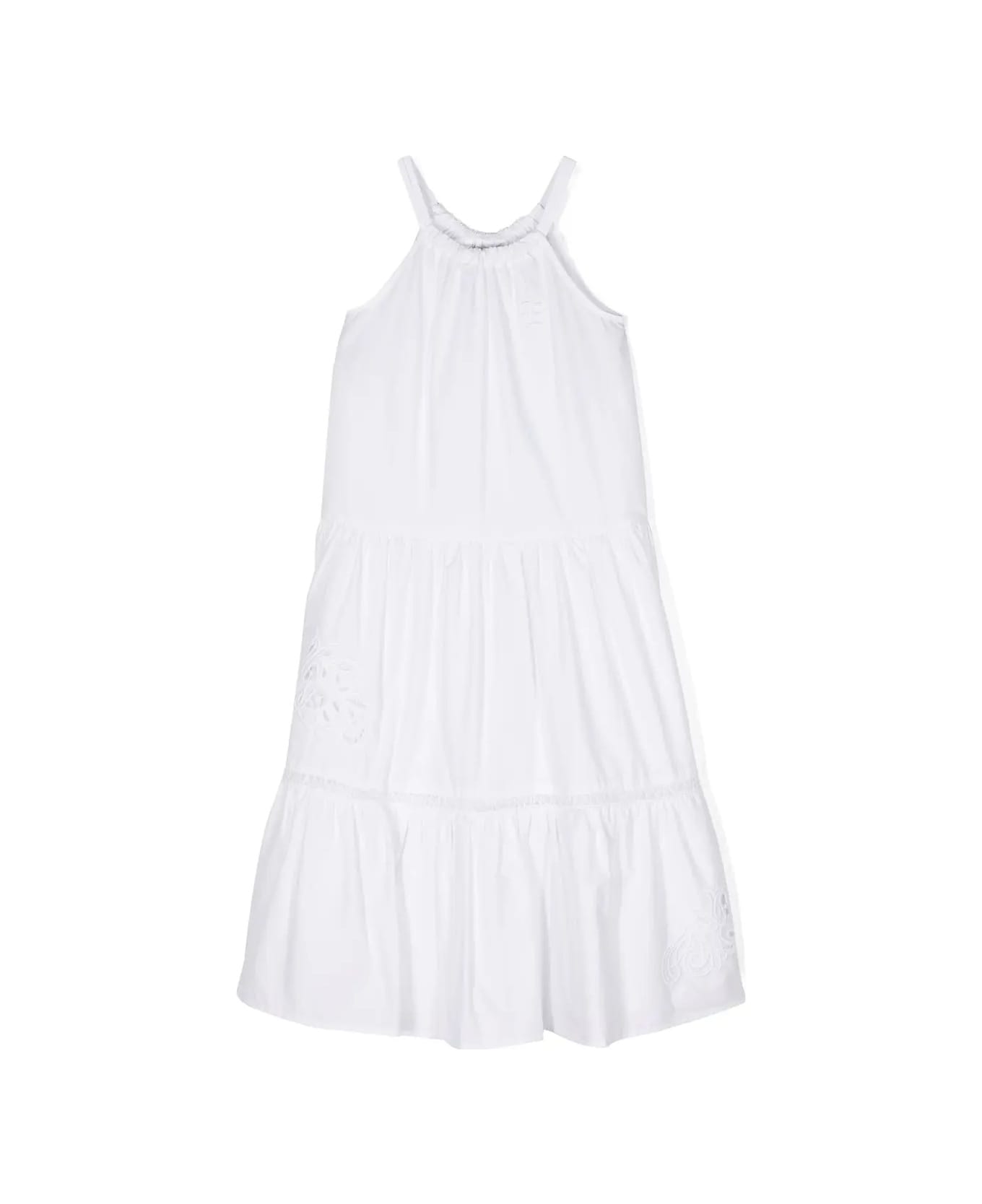 Ermanno Scervino Junior Sleeveless White Flounced Dress With Lace - White ワンピース＆ドレス