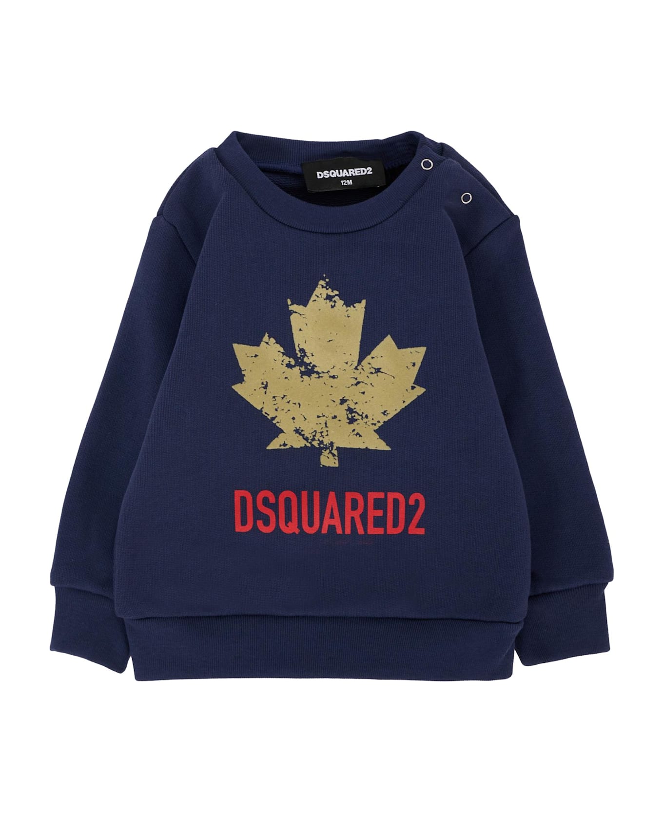 Dsquared2 Blue Sweatshirt For Baby Boy With Logo And Iconic Red Velvet Maple Leaf - Blue