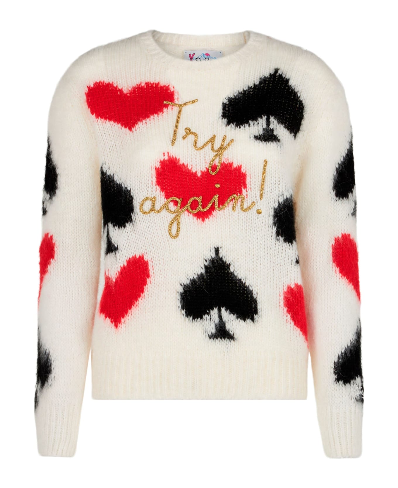 MC2 Saint Barth Woman Brushed Sweater With Spades And Hearts Embroidery