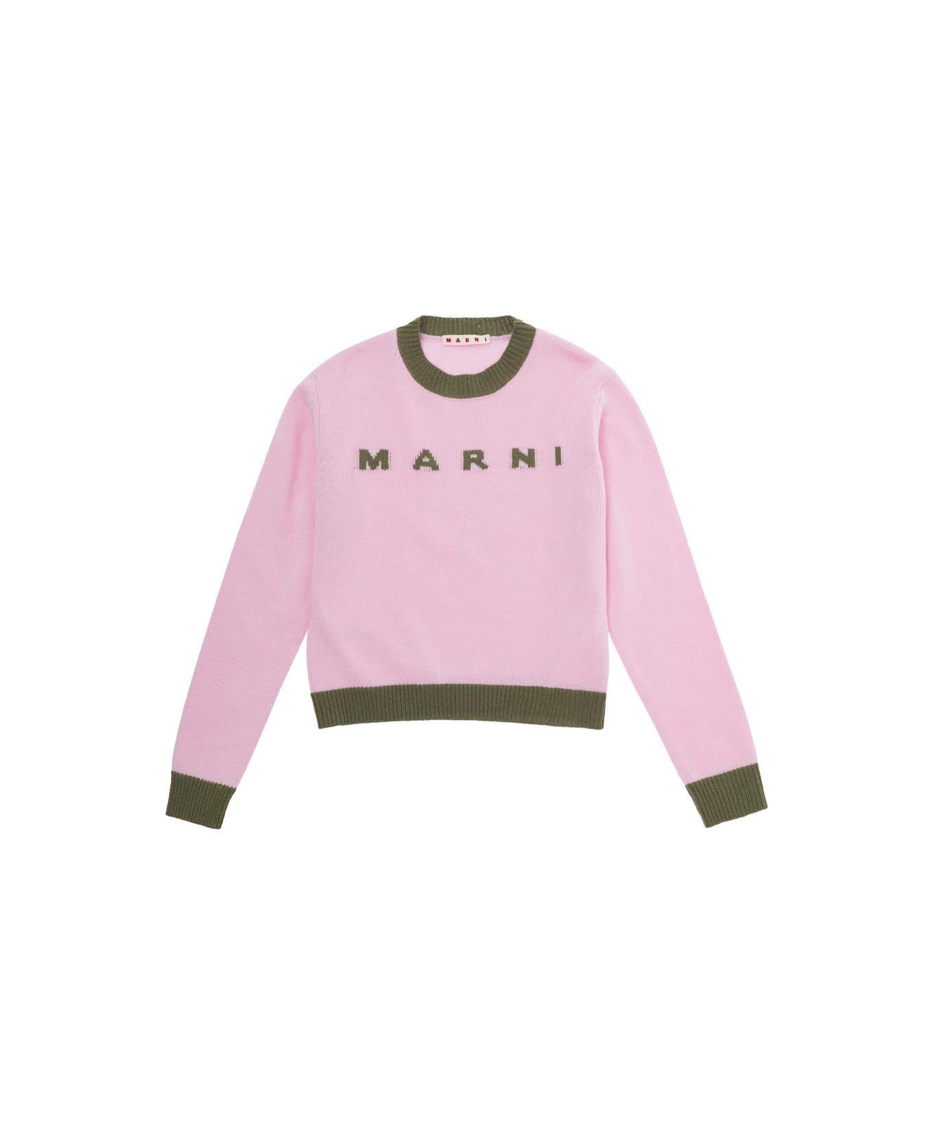 Marni Pink Sweater With Contrasting Logo In Wool And Cashmere Girl - Pink