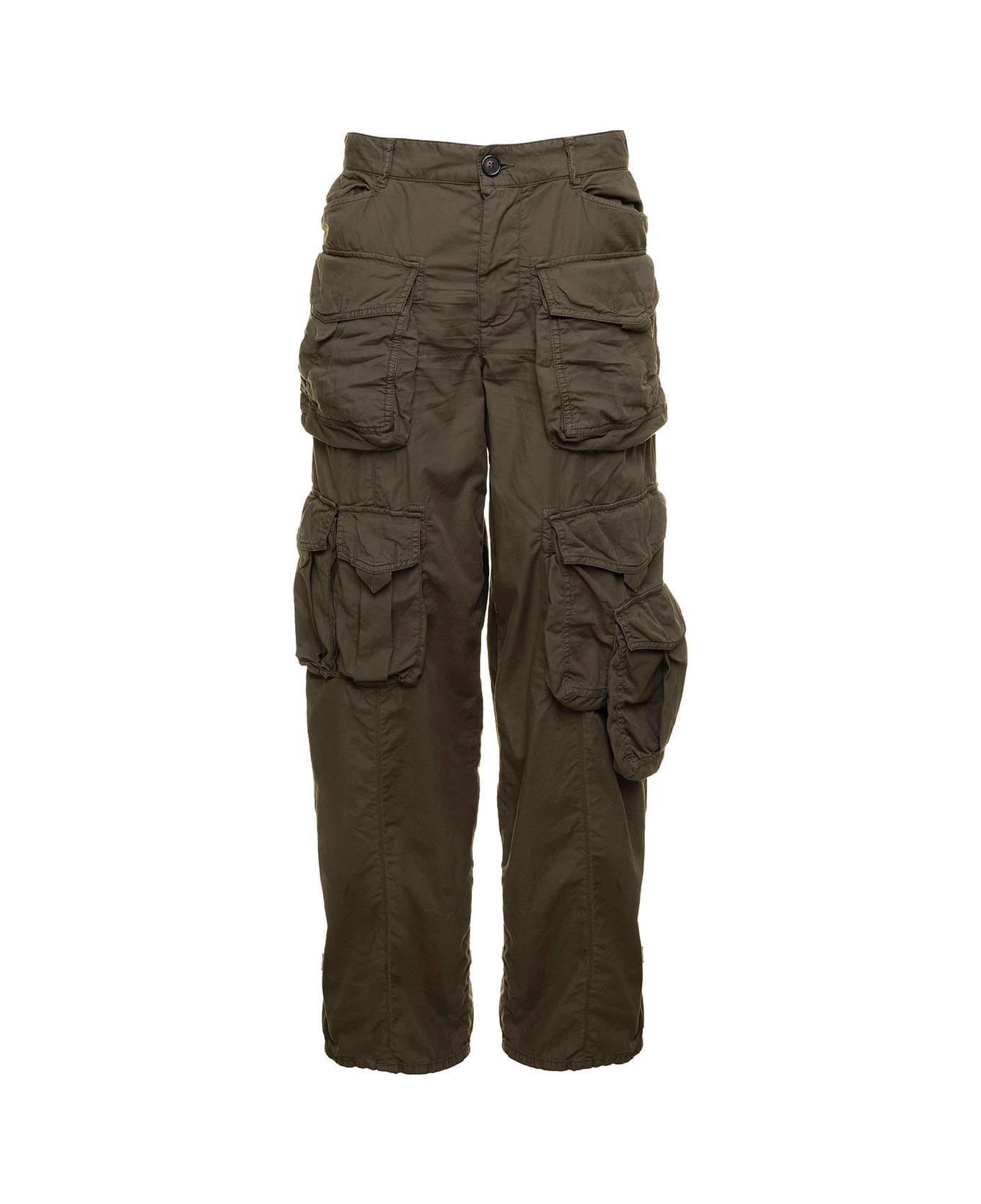 Dsquared2 Military Green Low Waisted Cargo Pants With Branded Buttons In Stretch Cotton Woman - Green ボトムス