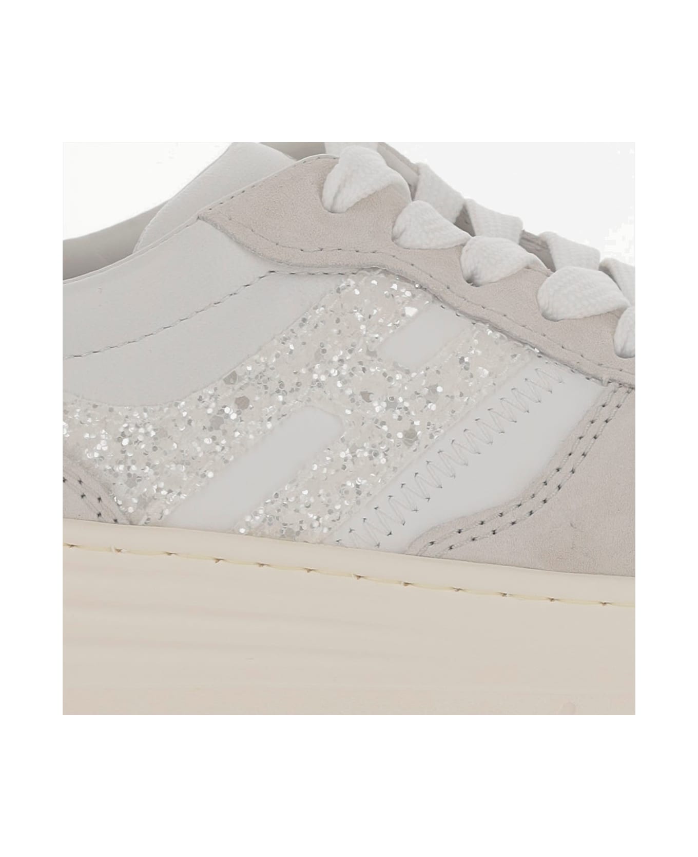 Hogan Leather Sneakers With Glitter Logo - White