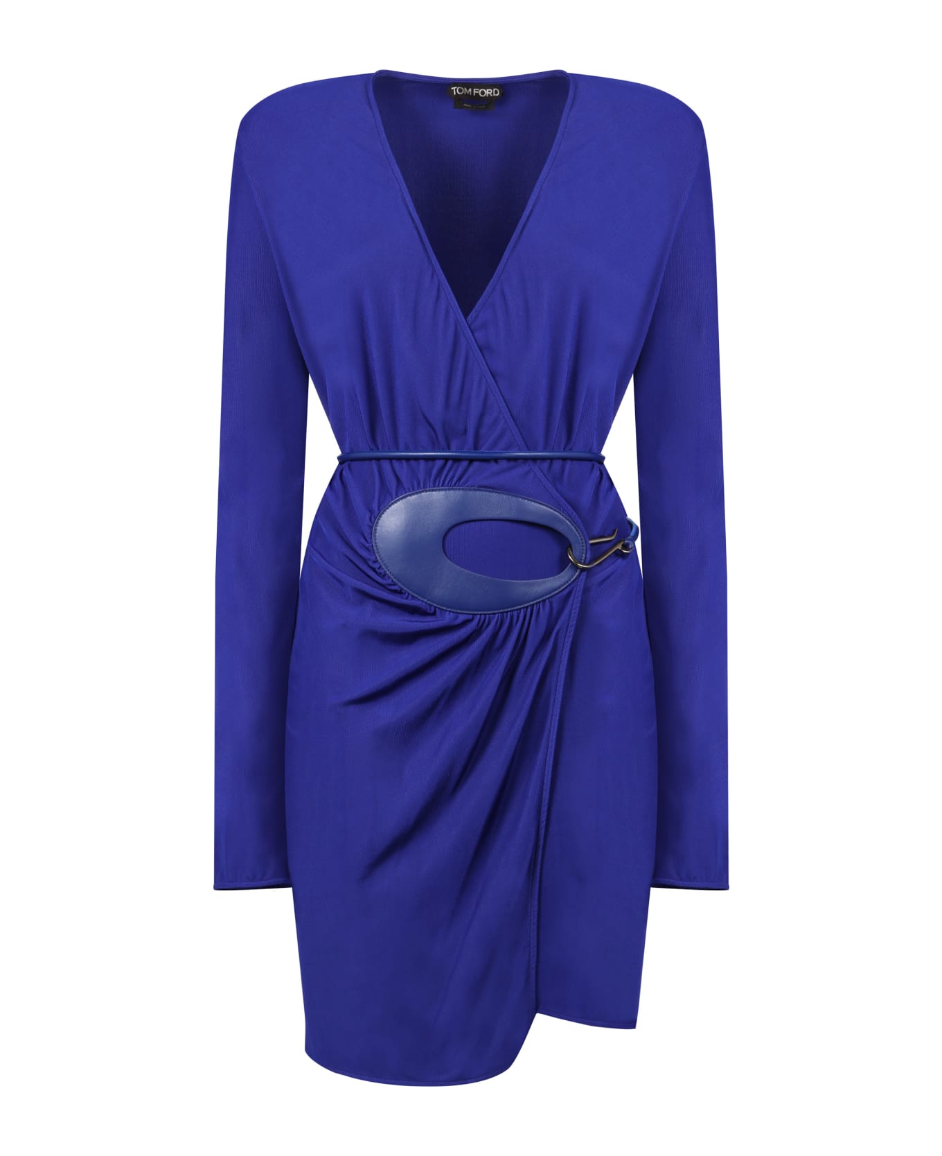 Tom Ford Leather Belt Wrap Around Mini Dress - blue