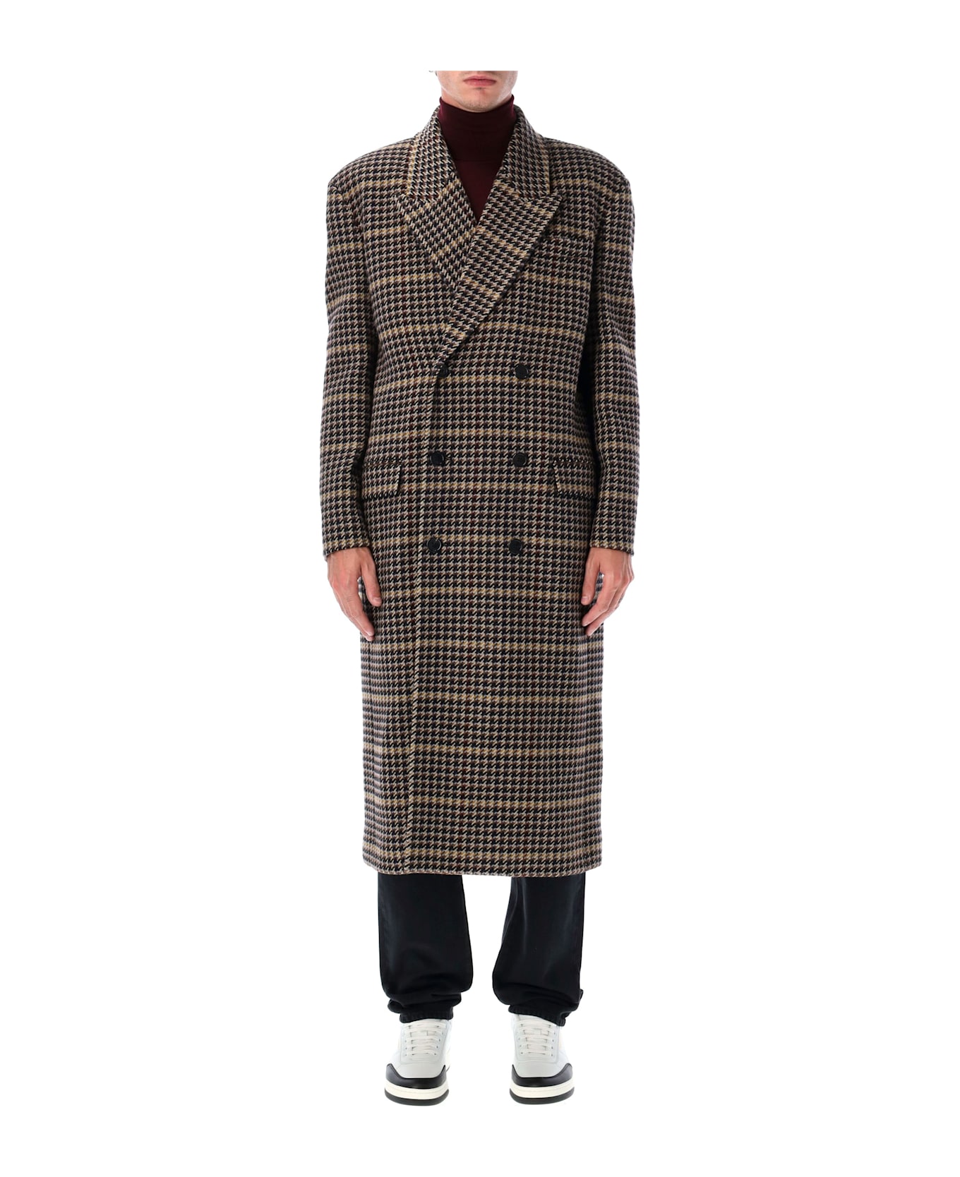 Saint Laurent Checked Wool Long Coat - MULTICOLOR