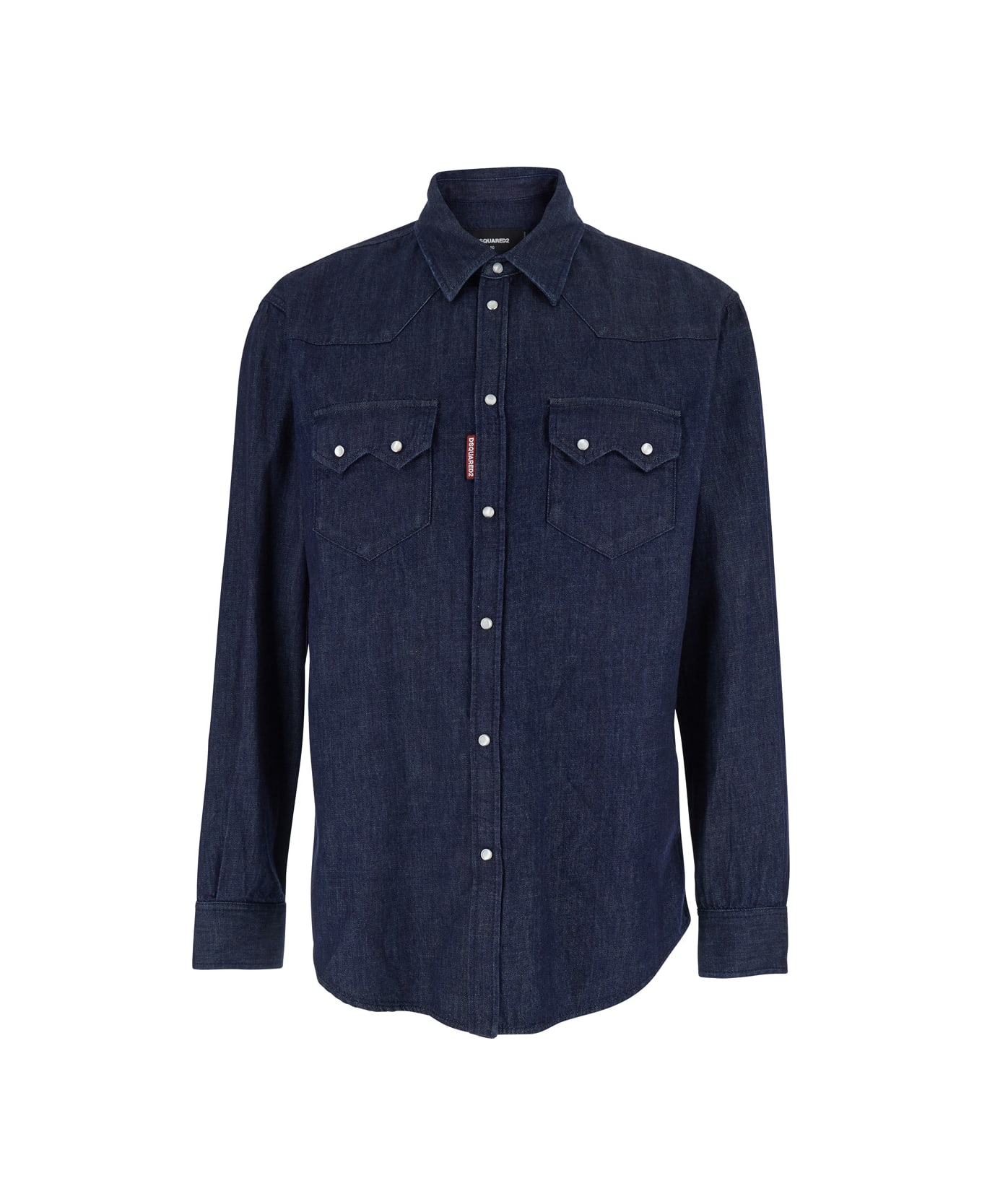 Dsquared2 Blue Shirt With Classic Collar And Two Front Patch Pockets With Buttons In Denim Man - Blu