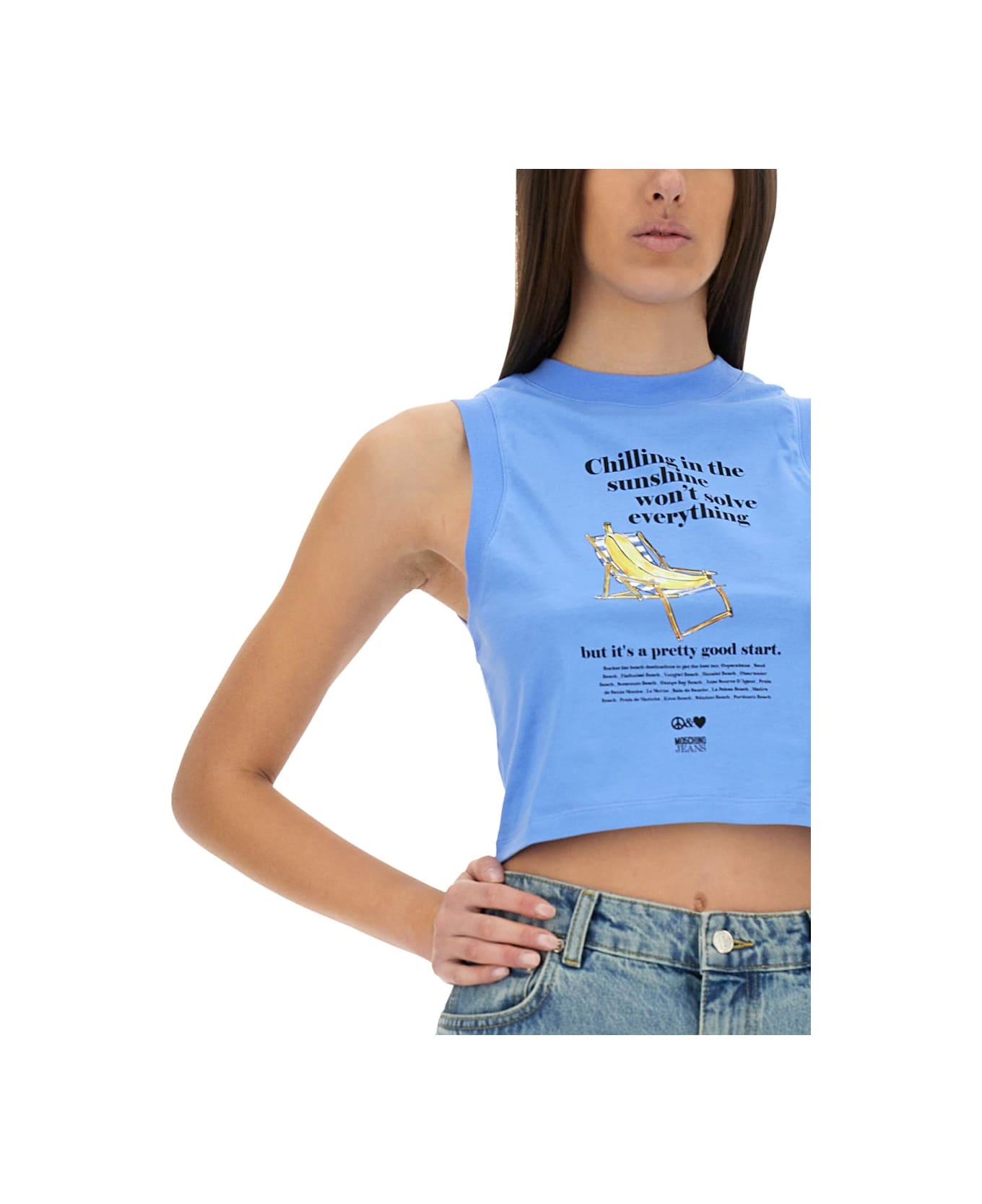 M05CH1N0 Jeans Cropped Top With Print - AZURE