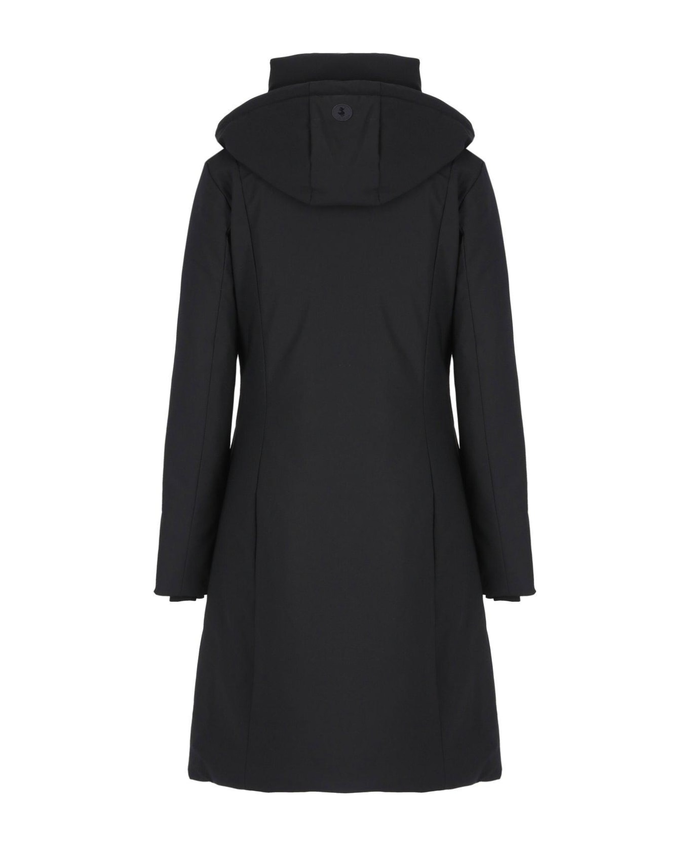 Save the Duck Zip Up Hooded Long Coat - Black