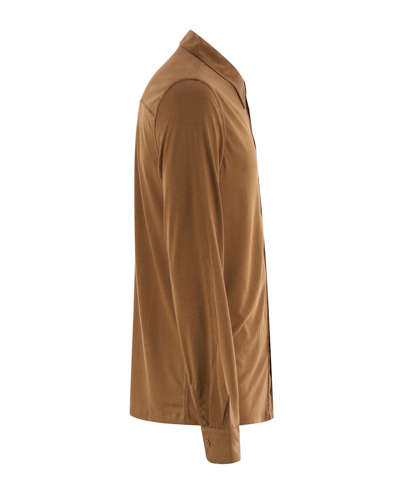 Majestic Filatures Long-sleeved Lyocell And Cotton Shirt - Cognac