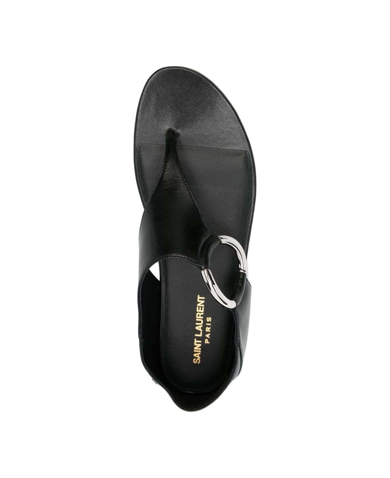 Saint Laurent Ring Leather Flat Sandals - Black