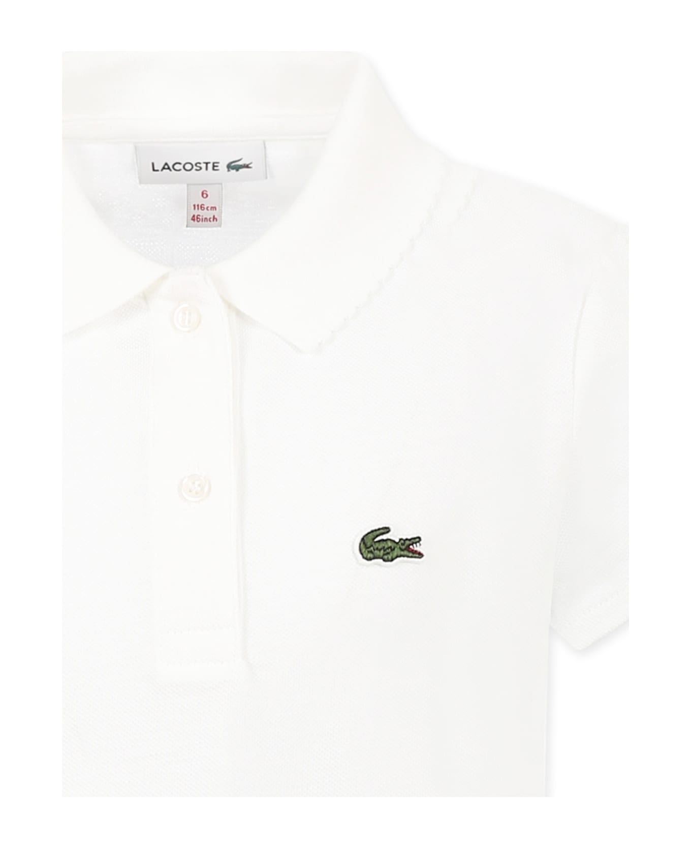 Lacoste White Polo Shirt For Girl With Crocodile - White