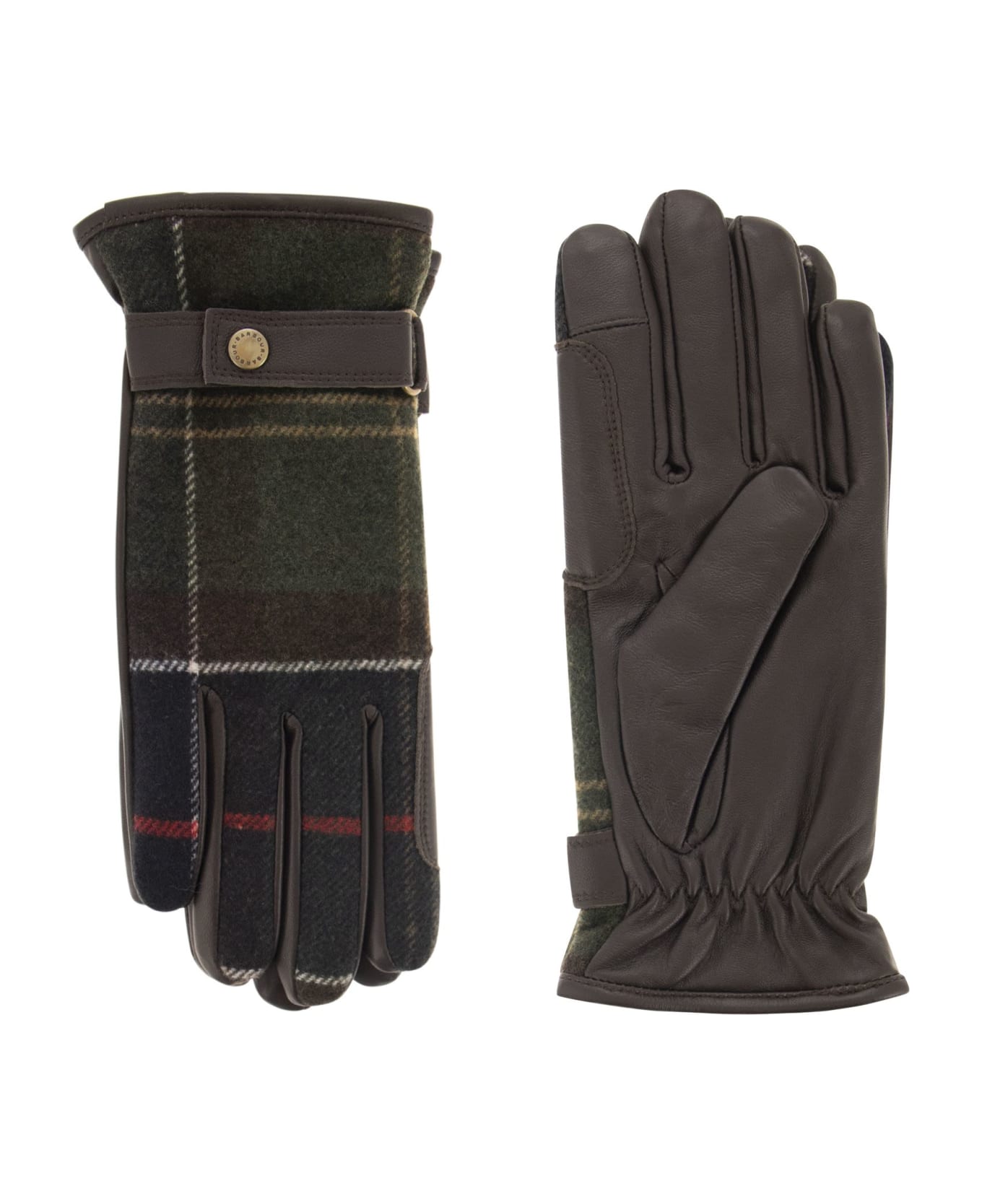 Barbour Aubrey Tartan-check Full-finger Panelled Gloves - Brown