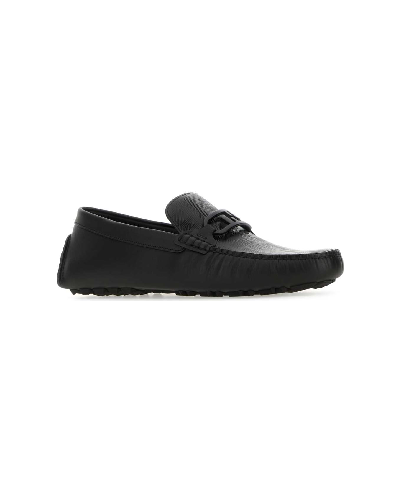 Fendi Black Leather Diver O Lock Loafers - BLK