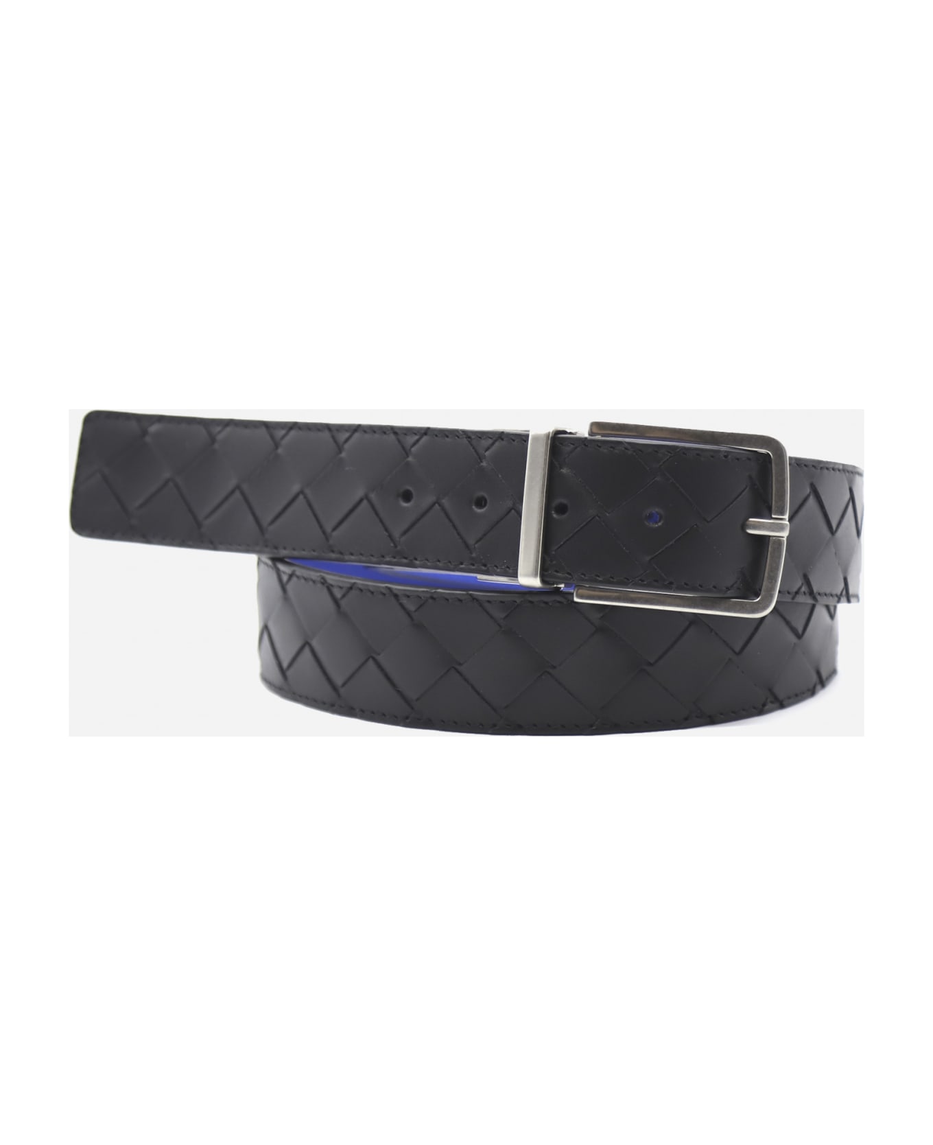 Bottega Veneta Leather Belt With Woven Pattern - Black