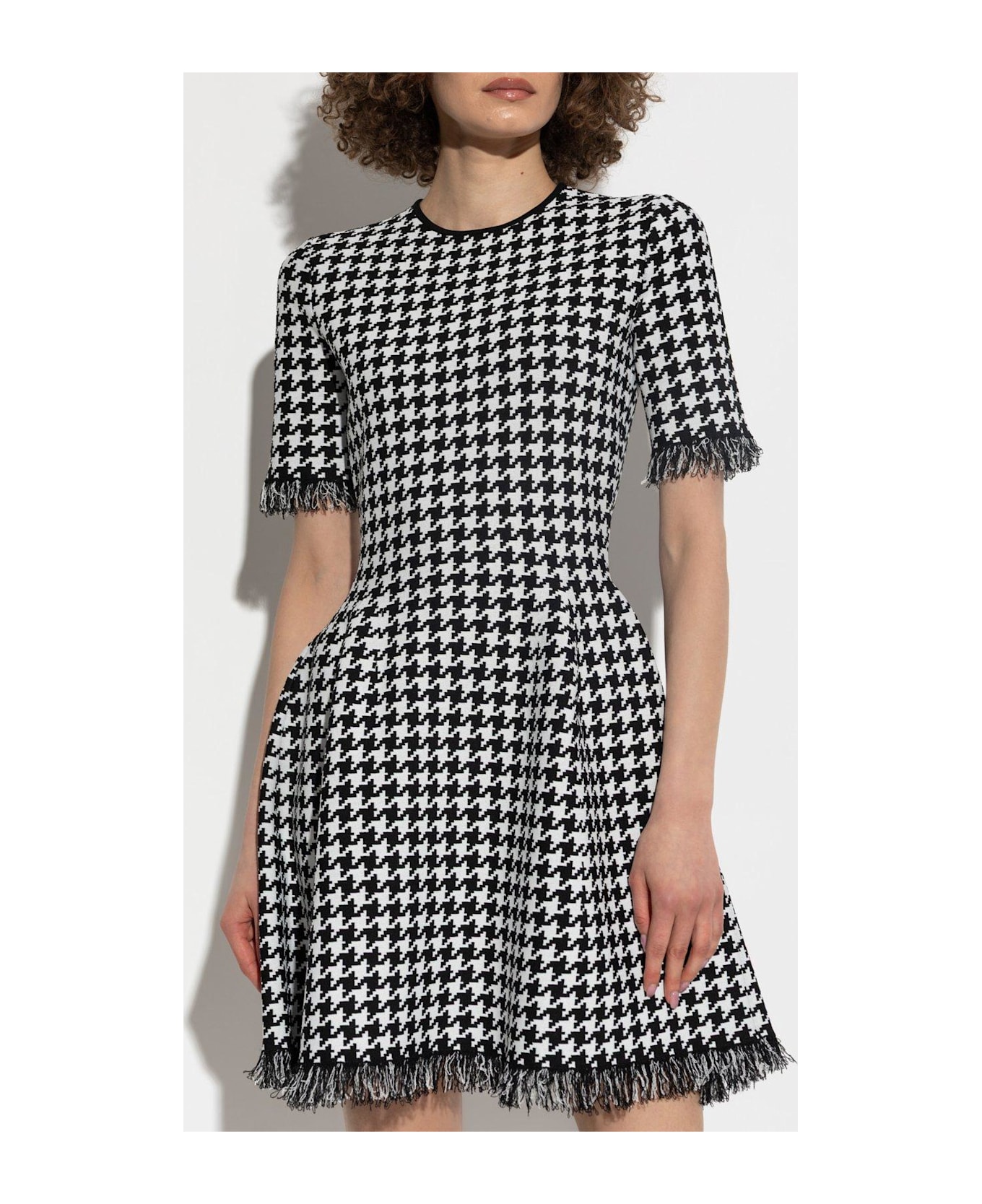 Houndstooth Frayed-edge Mini Dress - Thumbnail 3