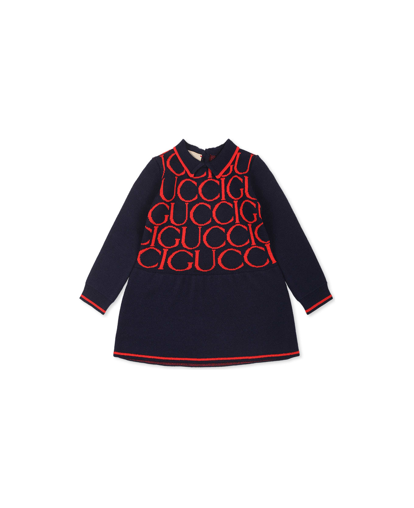 Gucci Blue Dress For Baby Girl With Gucci Magazine Logo - Blue