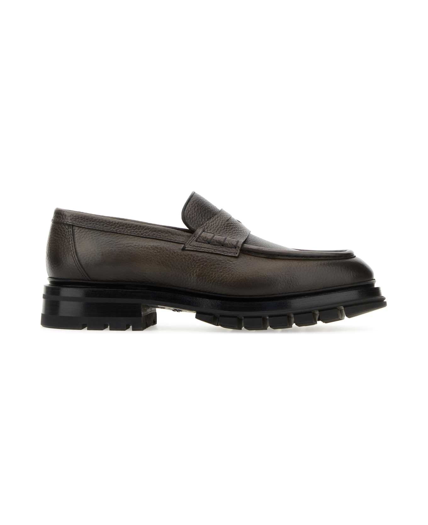 Santoni Dark Grey Leather Loafers - G27