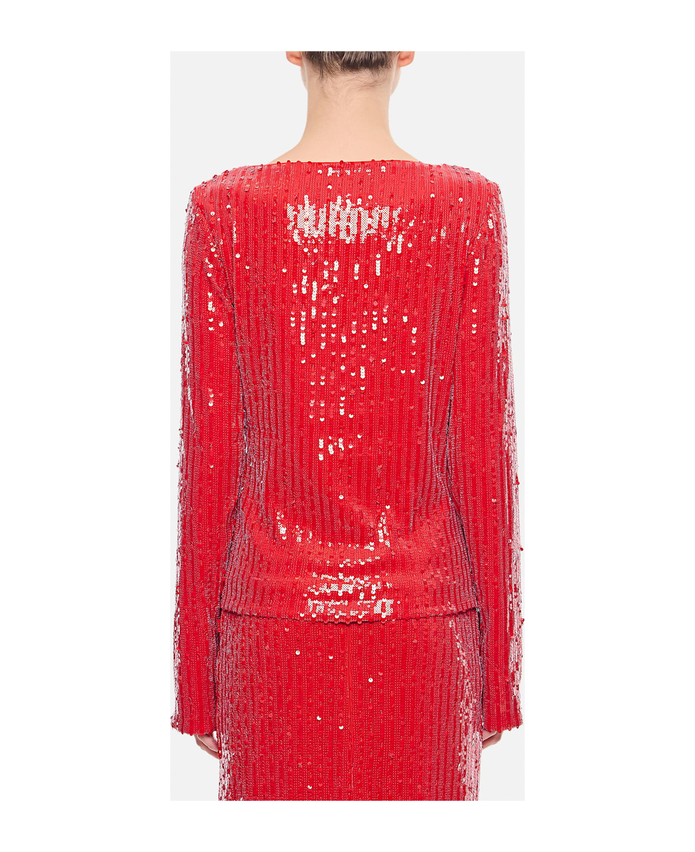 Rotate by Birger Christensen Sequins Ls V-neck Top - Red