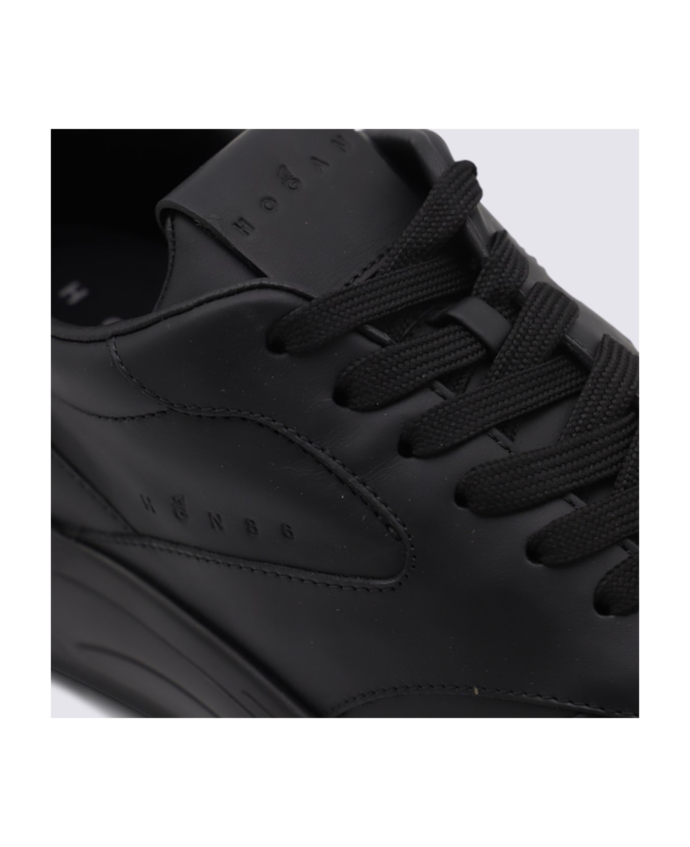 Hogan Black Leather Sneakers - Black