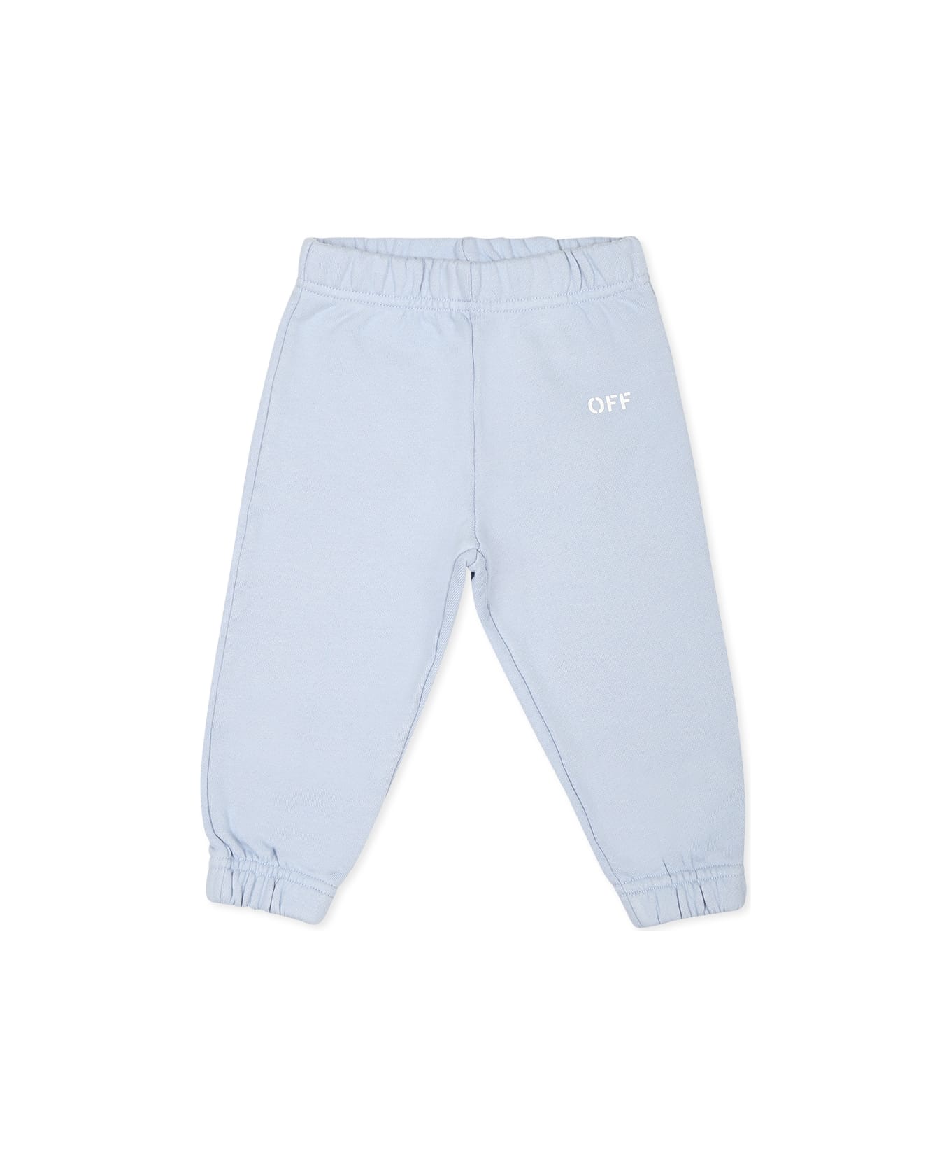 Off-White Light Blue Trousers For Baby Boy With Logo - Light Blue