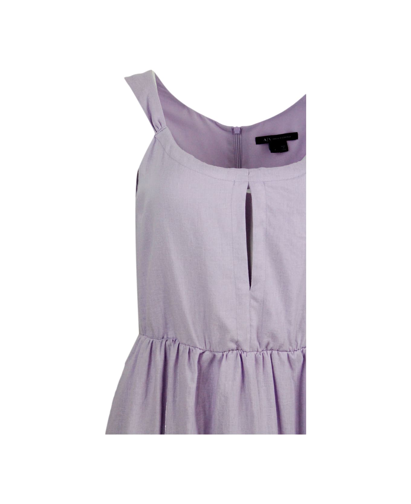Armani Collezioni Sleeveless Dress Made Of Linen Blend With Elastic Gathering At The Waist. Welt Pockets - Pink