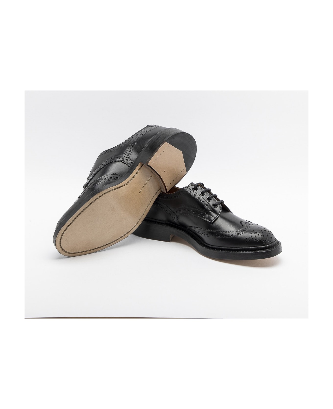 Tricker's Bourton Black Box Calf Derby Shoe (leather Sole) - Nero