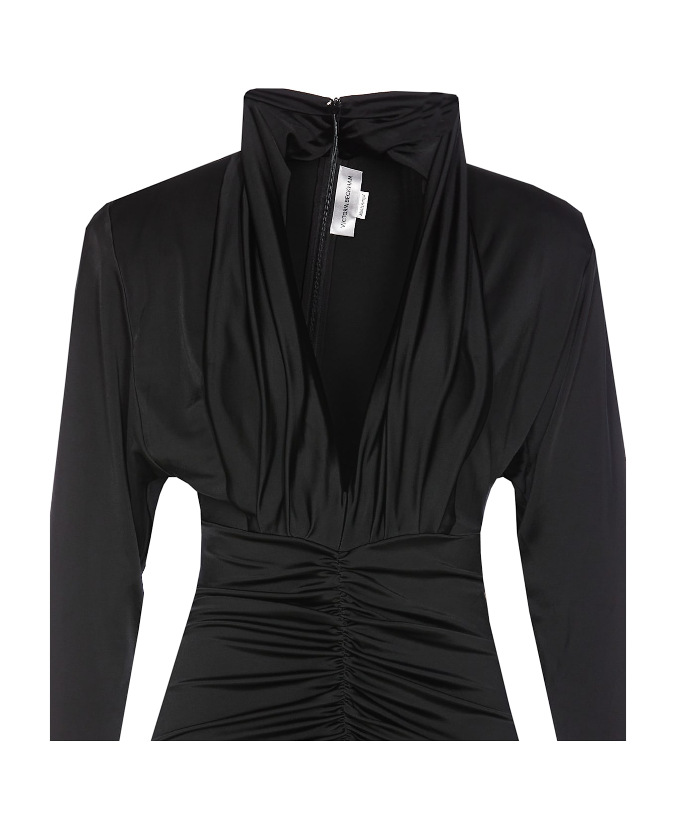 Victoria Beckham Long Sleeves Rouches Dress - Black