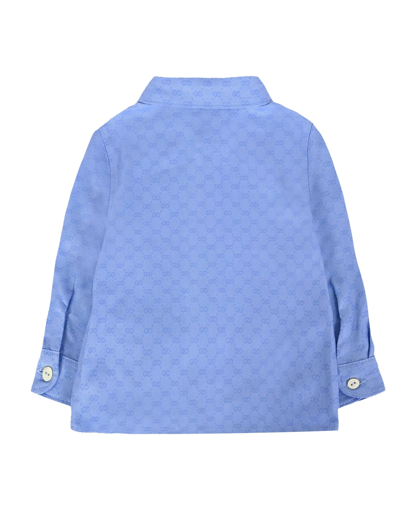 Gucci Light Blue Shirt For Bbay Boy With Gg Motif - Light Blue