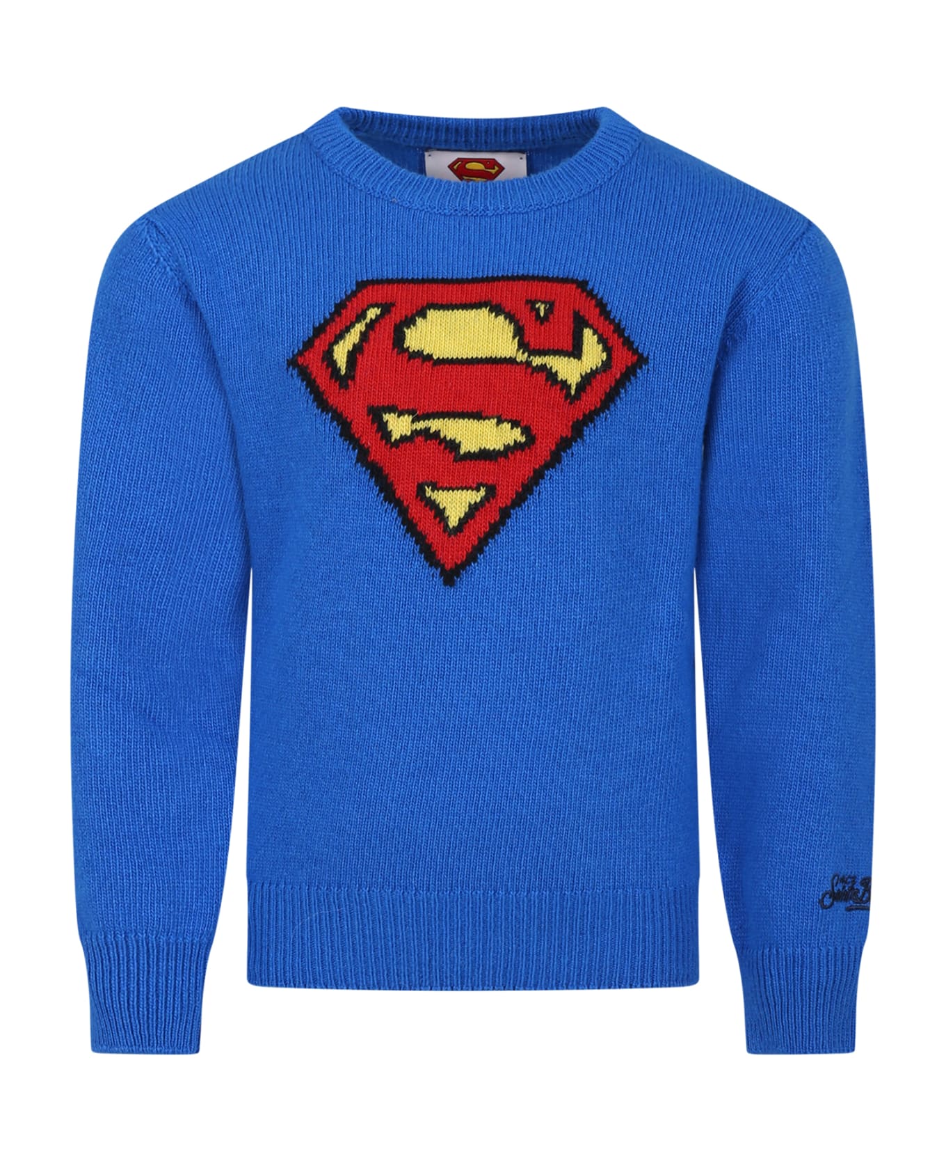 MC2 Saint Barth Blue Sweater For Boy With Superman - Light Blue ニットウェア＆スウェットシャツ