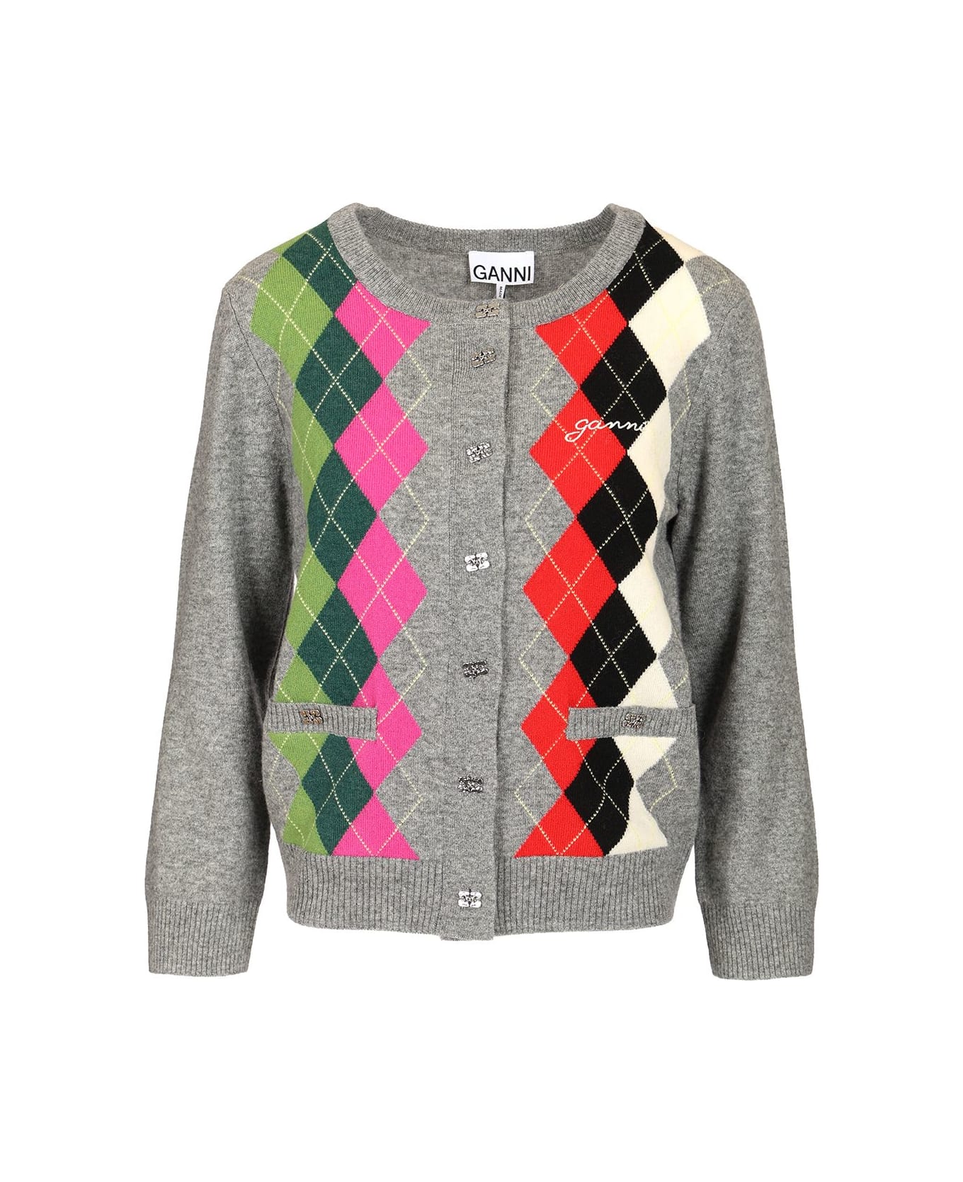 Ganni Checked Cardigan - Grey