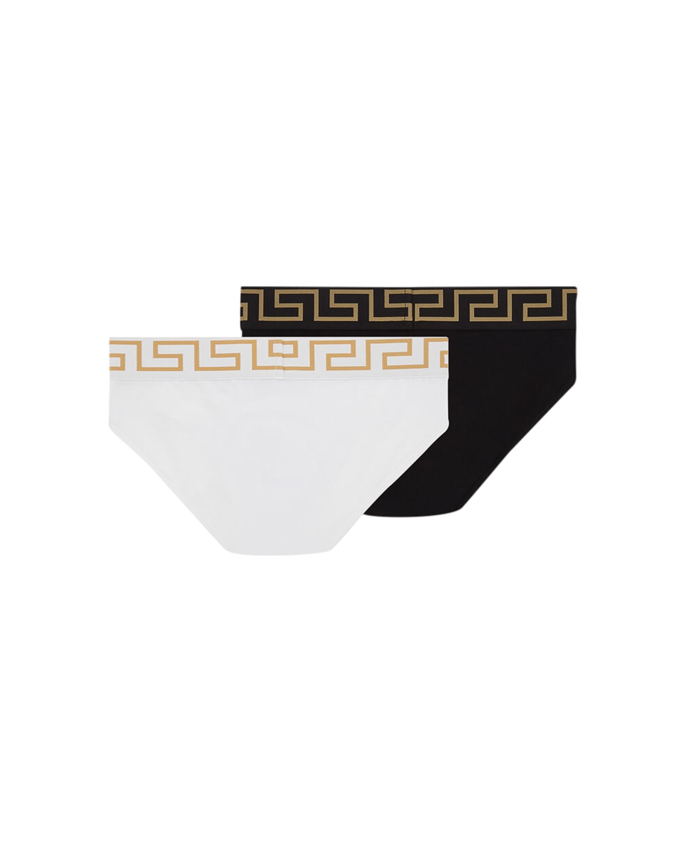 Versace Set Of Two Cotton Briefs With Logoed Elastic Band - K Black White Gold