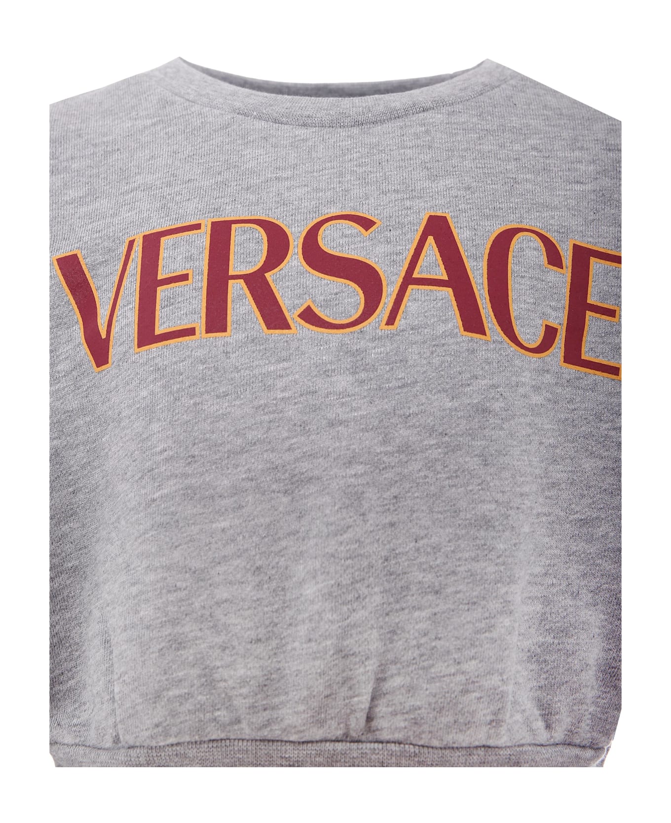 Versace Grey Crop Sweatshirt With Burgundy Logo For Girl - Grey