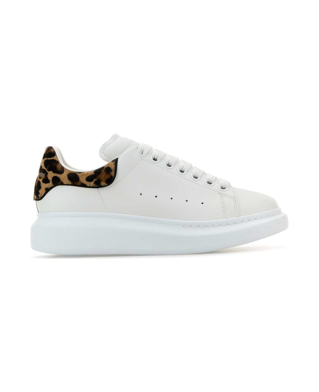 Alexander McQueen Leather Sneakers With Printed Calf Hair Heel - WHITELEOPARD
