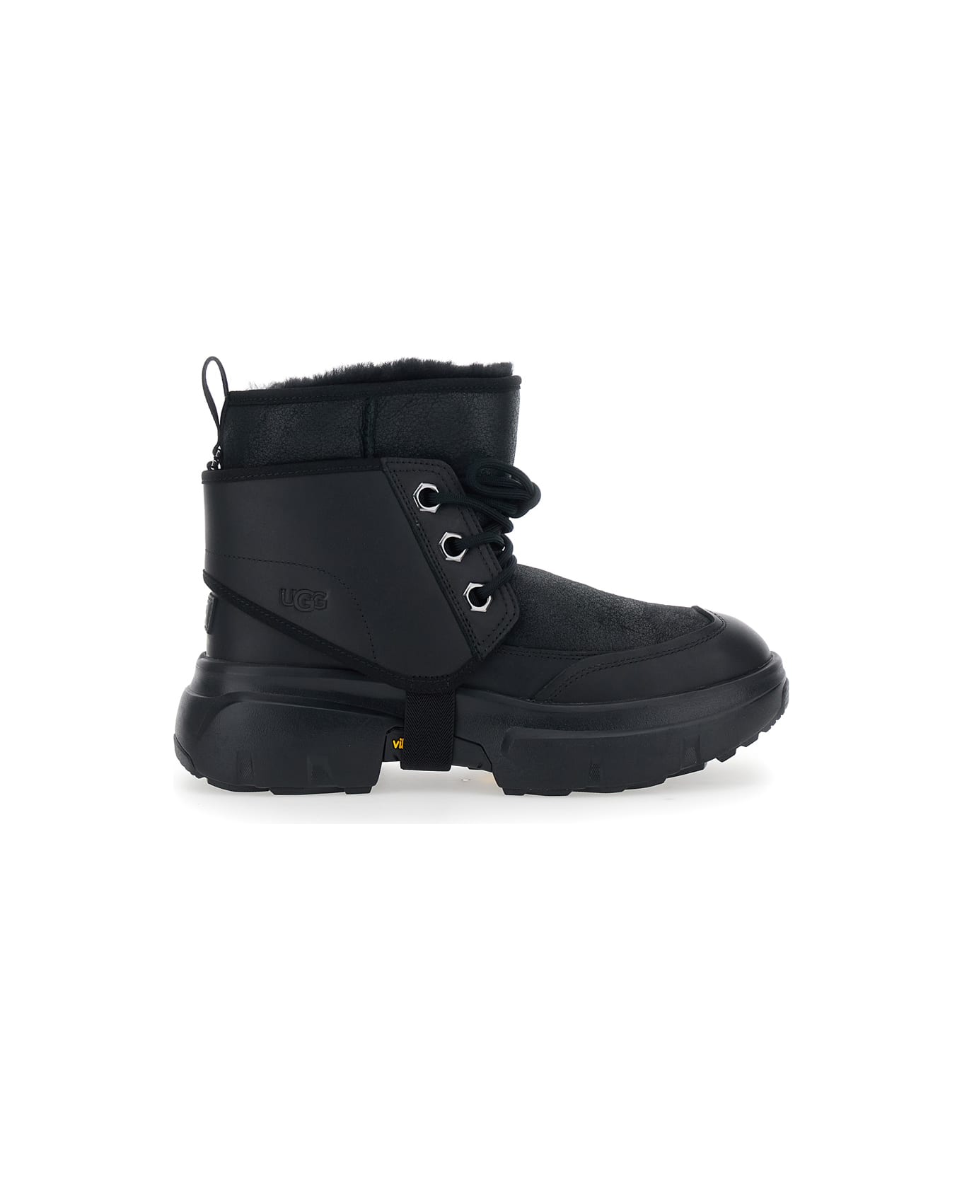 UGG Black Ankle Boots With Side Logo And Platform Sole In Leather Blend Woman - Black