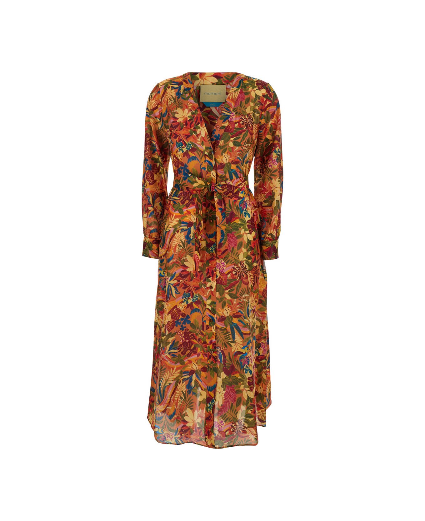 Momonì 'california' Multicolor Belted Dress With All-over Floral Print In Silk Woman - Multicolor