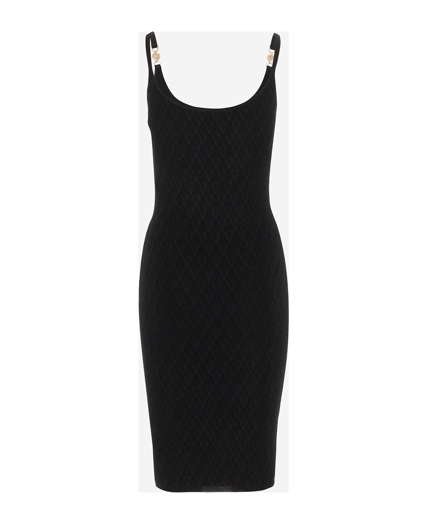 Versace Stretch Jacquard V-textured Knit Dress - Black