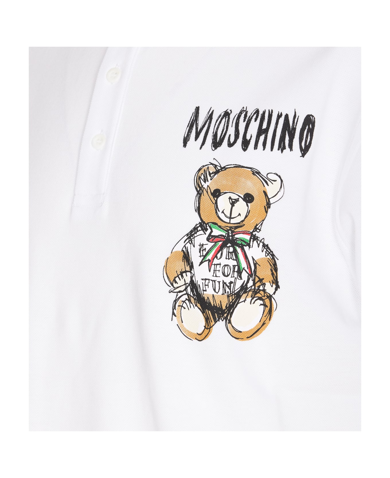 Moschino Drawn Teddy Bear Polo Shirt - White