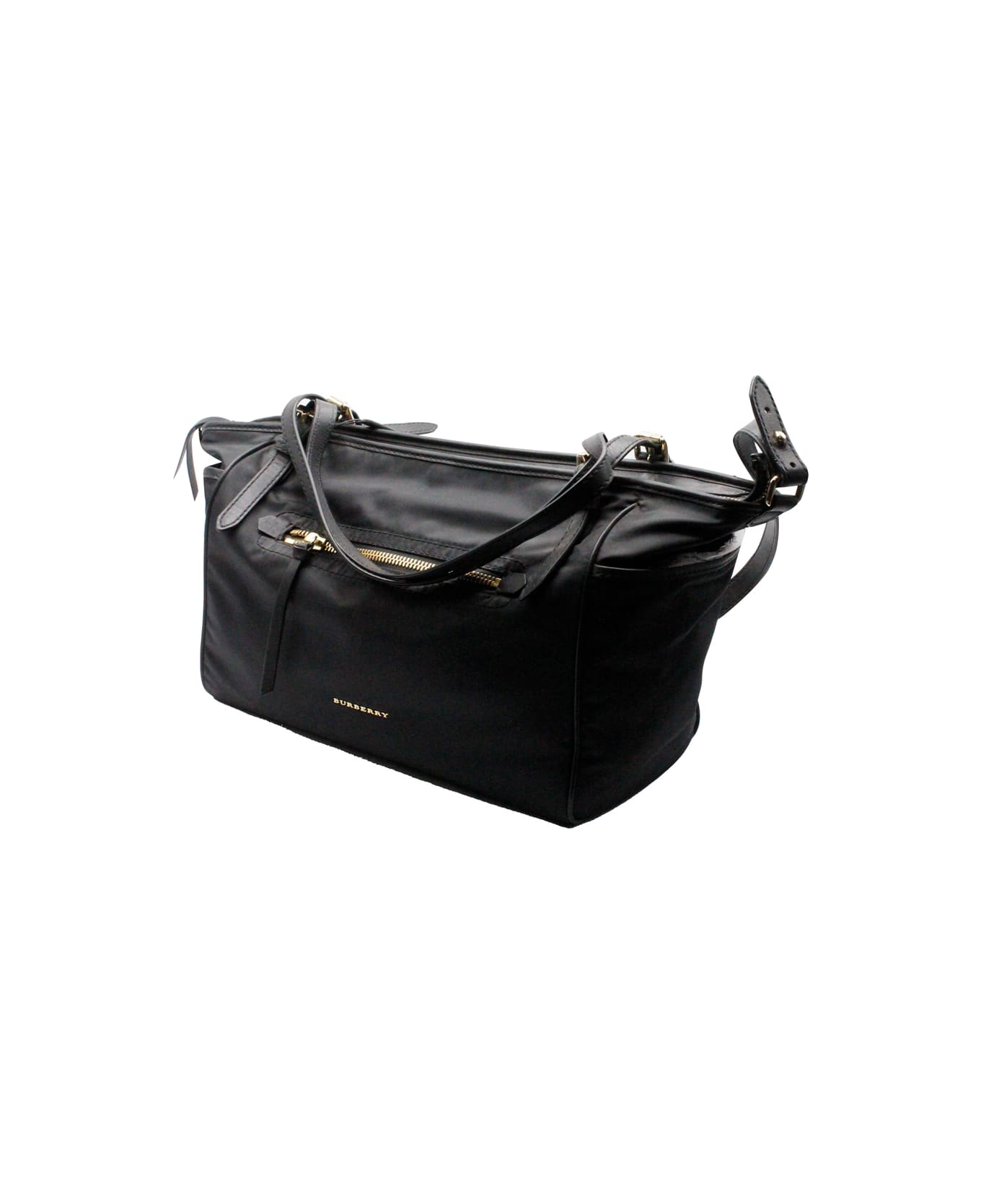 Burberry Mother's Changing Bag Made Of Technical Fabric With Leather Shoulder Strap, Comfortable Internal Pockets And Changing Mat. Measures Cm. 35x25x17 - Black